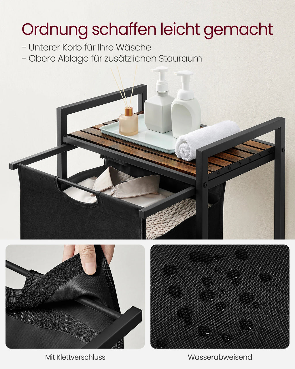 VASAGLE laundry basket Laundry Collector with Storage, Laundry Box, Oxford Fabric Laundry Bag Extendable Detachable Metal Frame