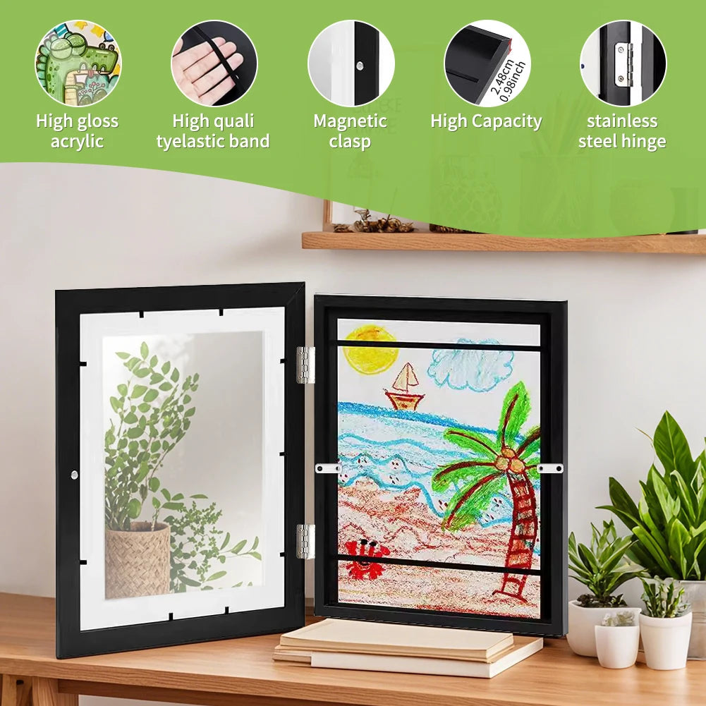 Kids Art Frames, 1pcs A4 Fillable Front Opening Photo Frames, Artwork Display Storage Frame Changeable, Hold 150 Pictures