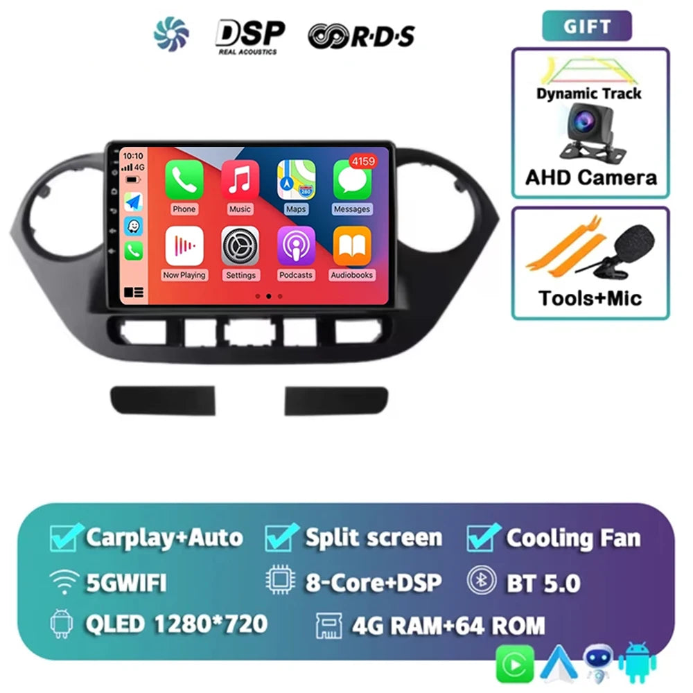 Android 14 For Hyundai i10 2 2013 -2018 LHD 2K QLED Stereo Car Radio Multimedia Video Player GPS AI Voice CarPlay 4G Navigation