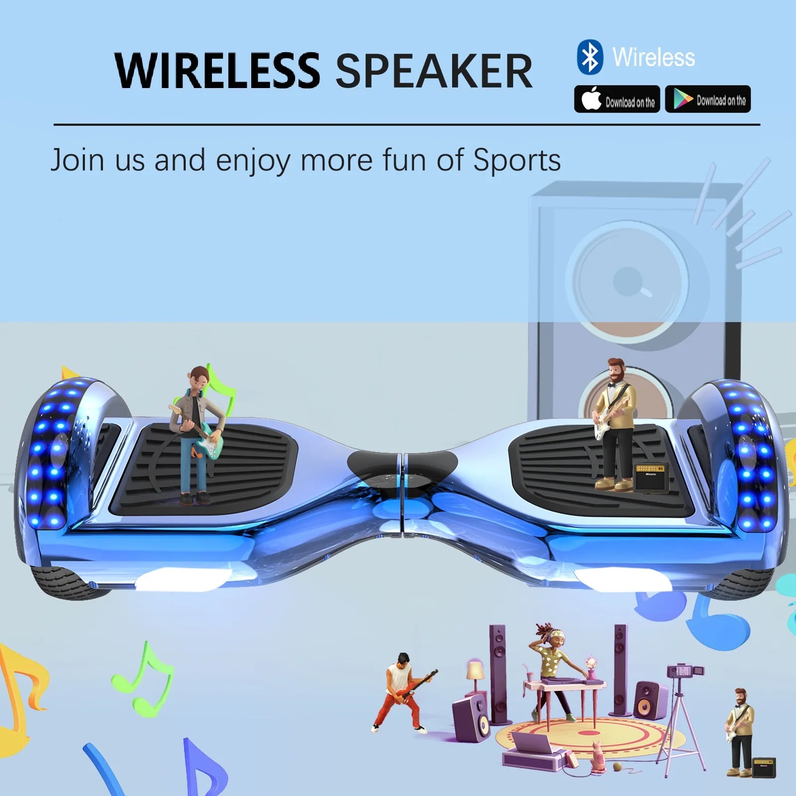 RCB Hoverboard, 6.5 Inch Two Wheel Hoverboard with Bluetooth Speaker with LED Light, Hoverboard Great Gift for Kids and Adults