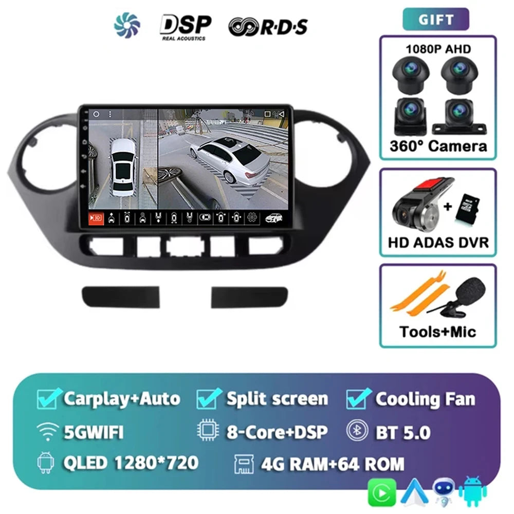 Android 14 For Hyundai i10 2 2013 -2018 LHD 2K QLED Stereo Car Radio Multimedia Video Player GPS AI Voice CarPlay 4G Navigation