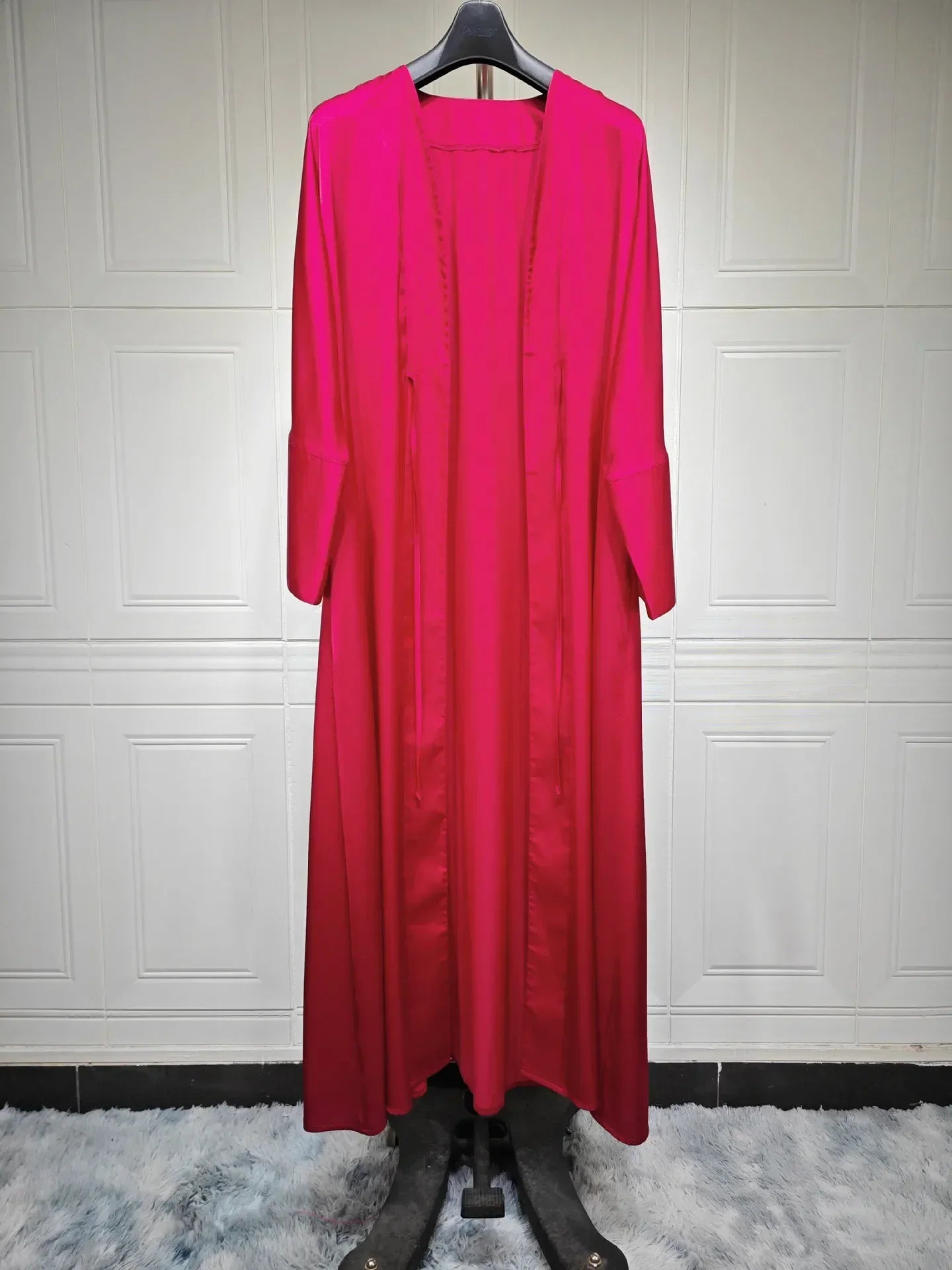 Muslim Women Pink Satin Kimono Abaya Damen Dubai Elegant Luxury Kaftan Modest Dress Islam Caftan Marocain Robe Femme Musulmane