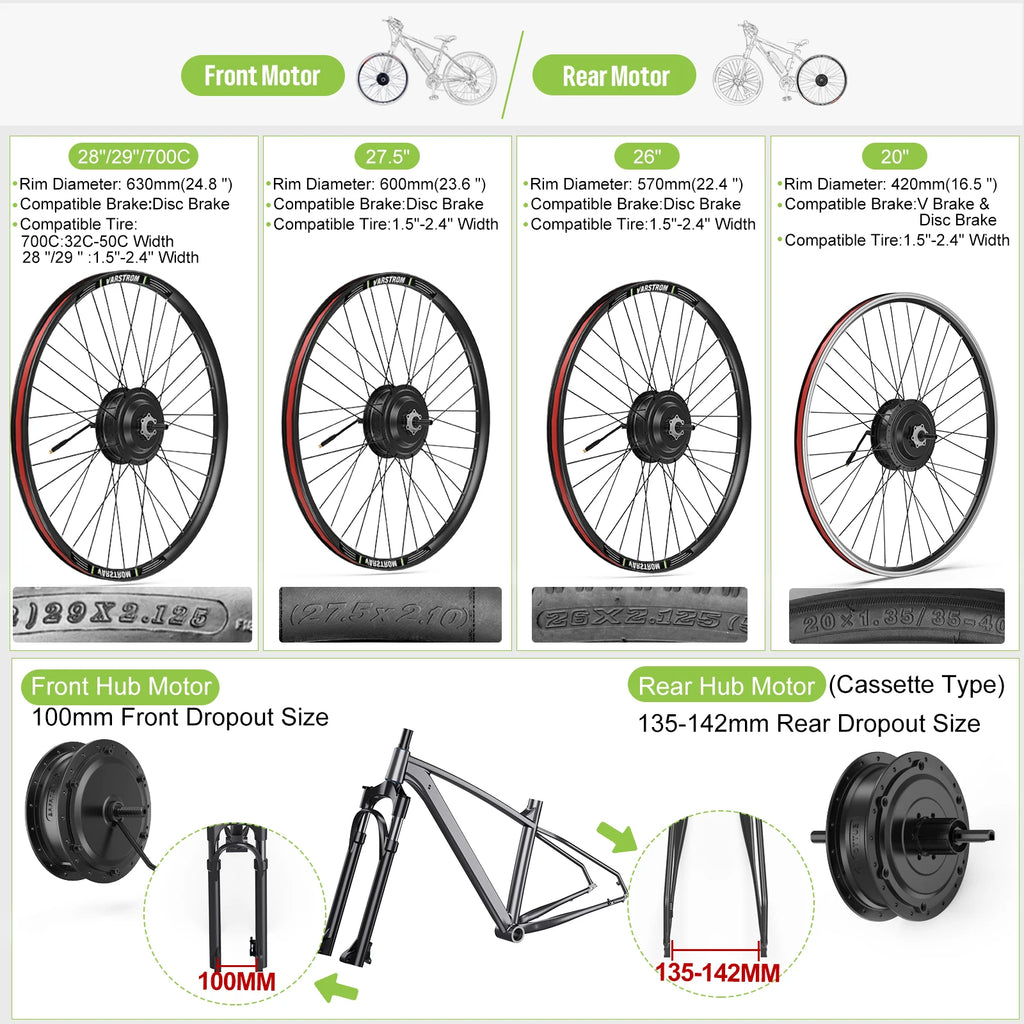 Bafang 48V 500W Front Rear Hub Motor Brushless Gear Bicycle Electric Bike Conversion Kit 20-29 Inch 700C Wheel Drive Engine