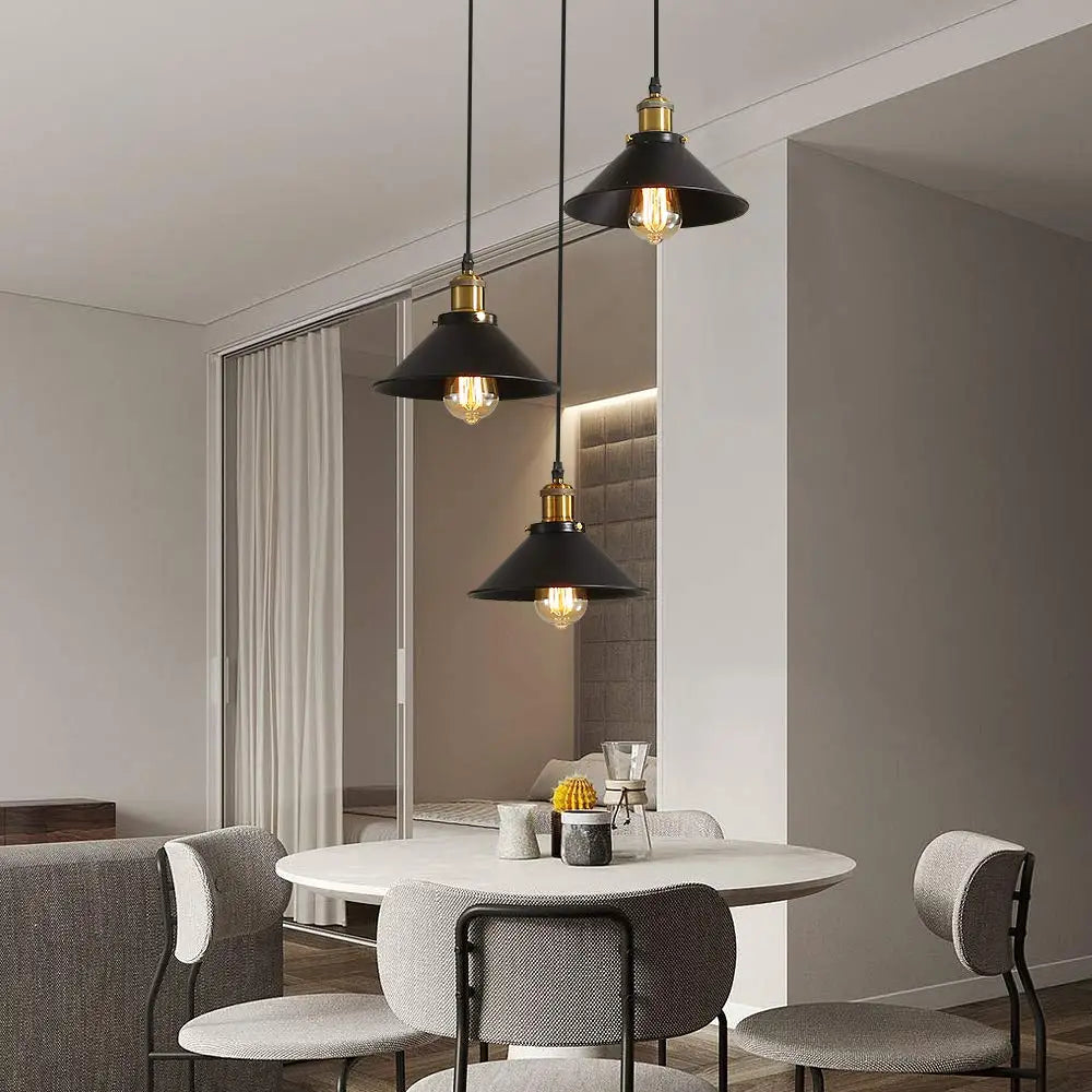 3 Lights Vintage Industrial Pendant Light, Metal Edison Design, Black Metal Hanging Chandeliers, E27 Ceiling Lighting for Kitchen