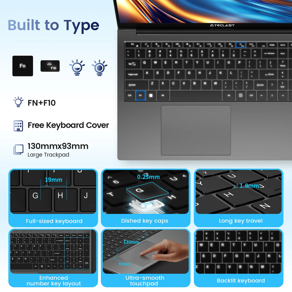 Teclast F17Plus Laptop, 17.3 Inches, for Intel N150, 16Gb Ram 512Gb Ssd, Windows 11 Pro, Notebook with 180 Rotation °   Mini-Hdmi Backlit Keyboard