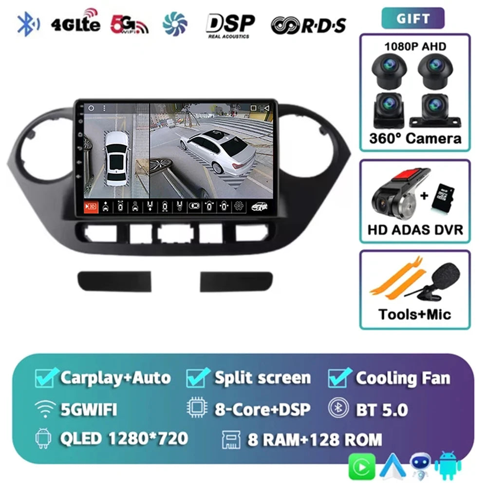 Android 14 For Hyundai i10 2 2013 -2018 LHD 2K QLED Stereo Car Radio Multimedia Video Player GPS AI Voice CarPlay 4G Navigation