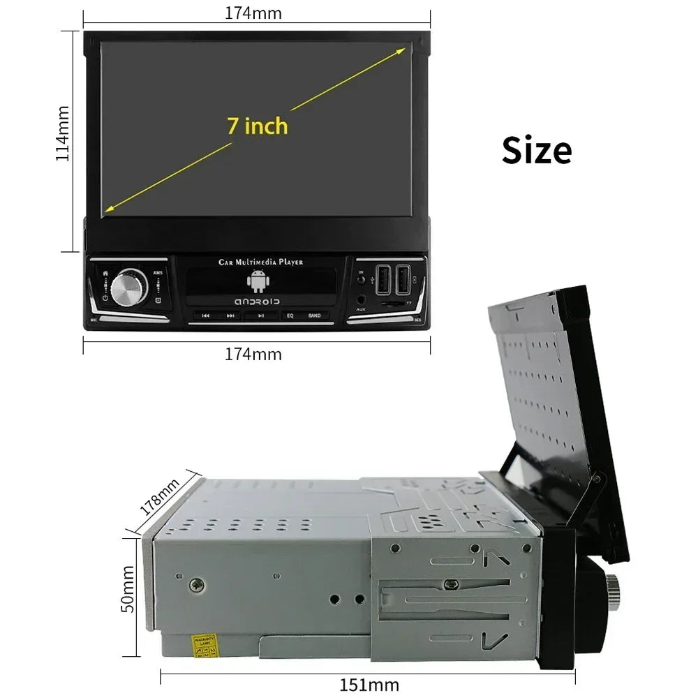 Android 14 Quad Core 2G 32G Single 1 Din Car Autoradio Player Universal Retractable Screen Car Radio WiFi MP5 Car GPS Navigation
