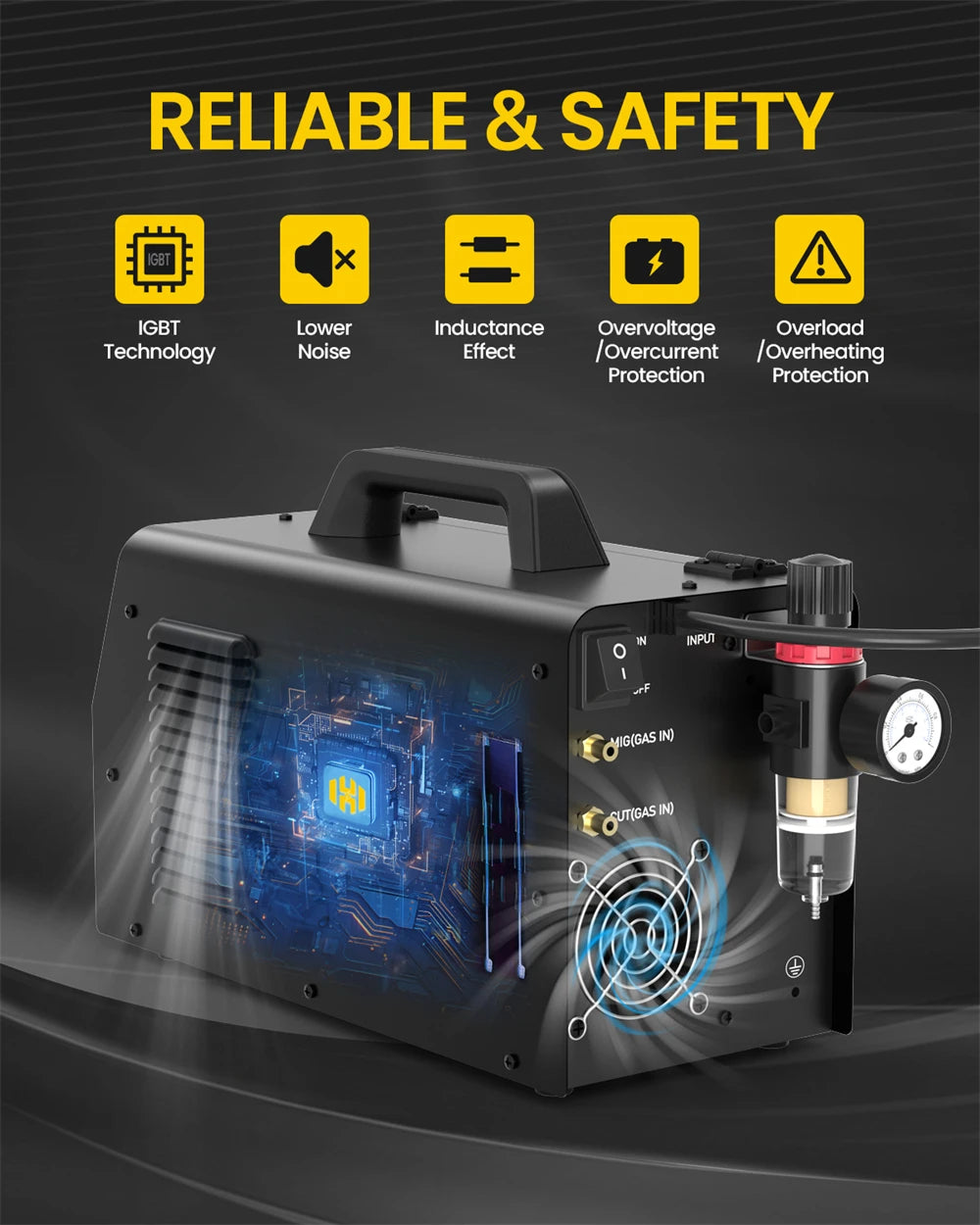 HZXVOGEN HVM270 6 in 1 Aluminum Welding Machine Cut/Gas MIG/Gasless MIG/HF TIG/MMA Digital Screen 2/4T Inverter Welder Stainless