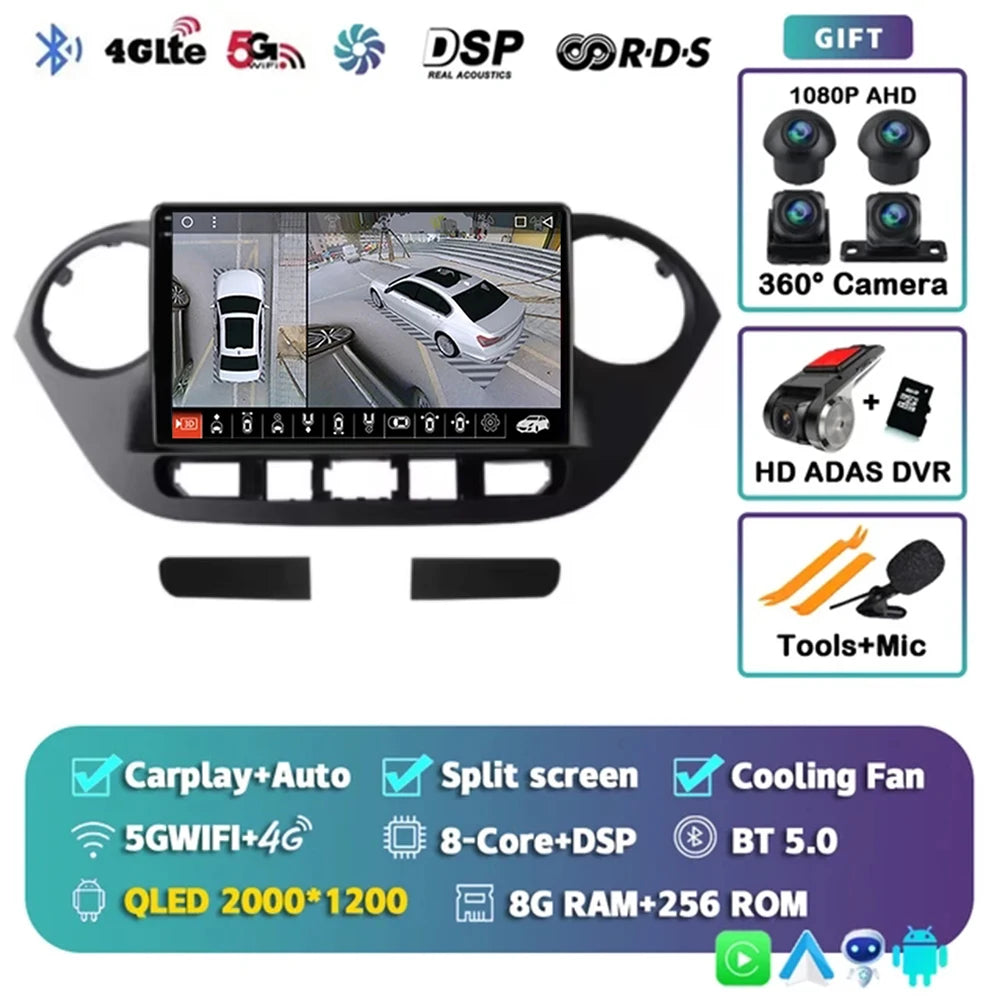 Android 14 For Hyundai i10 2 2013 -2018 LHD 2K QLED Stereo Car Radio Multimedia Video Player GPS AI Voice CarPlay 4G Navigation