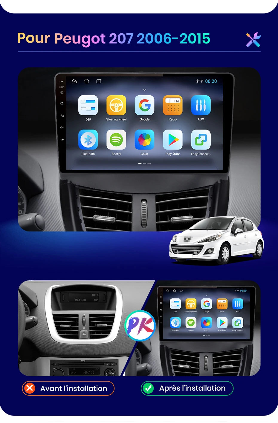 AWESAFE PX9 Car Radio Autoradio for PEUGEOT 207 207CC 2006-2015 Wireless Carplay Screen Android Auto Stereo GPS Navi FM RDS BT