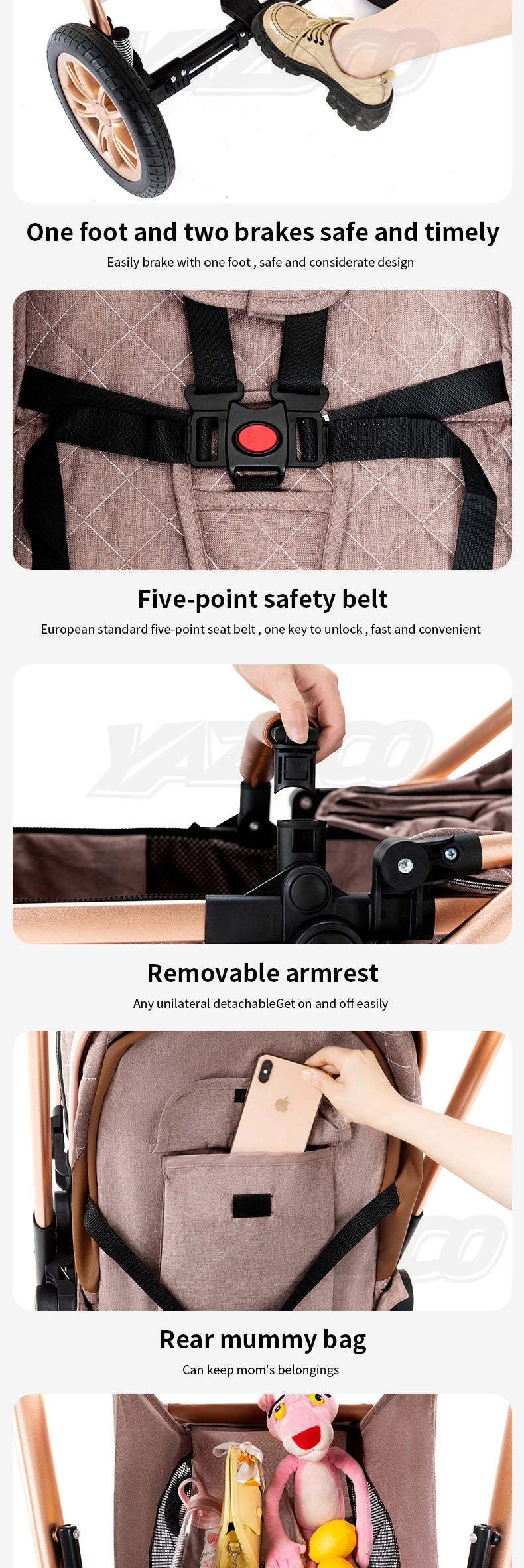 Luxurious Baby Stroller 3 in 1 Portable Travel Baby Carriage Folding Prams High Landscape Aluminum Frame Car for Newborn Baby