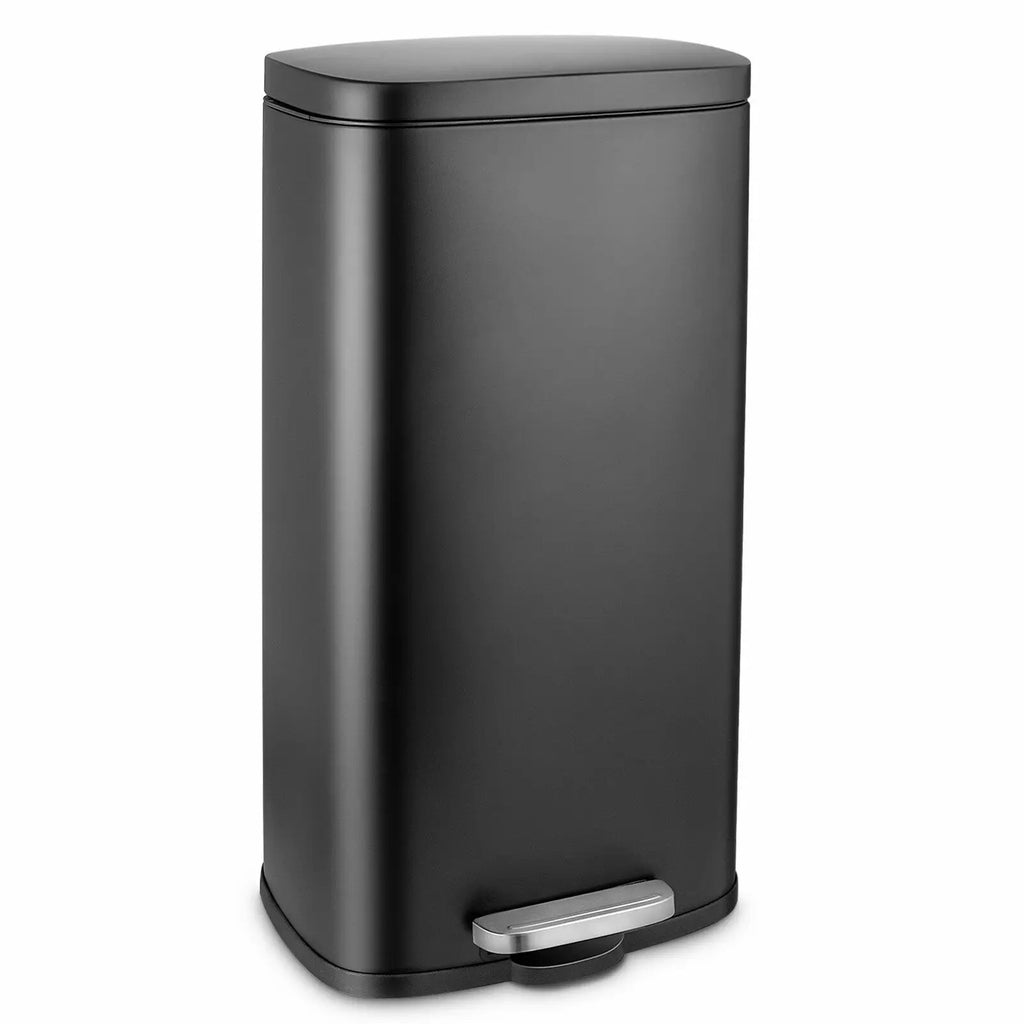 Resistant Rectangular Trash Can With Soft-Close Foot Pedal, Brushed Stainless Steel, 30L, Satin Nickel Finish