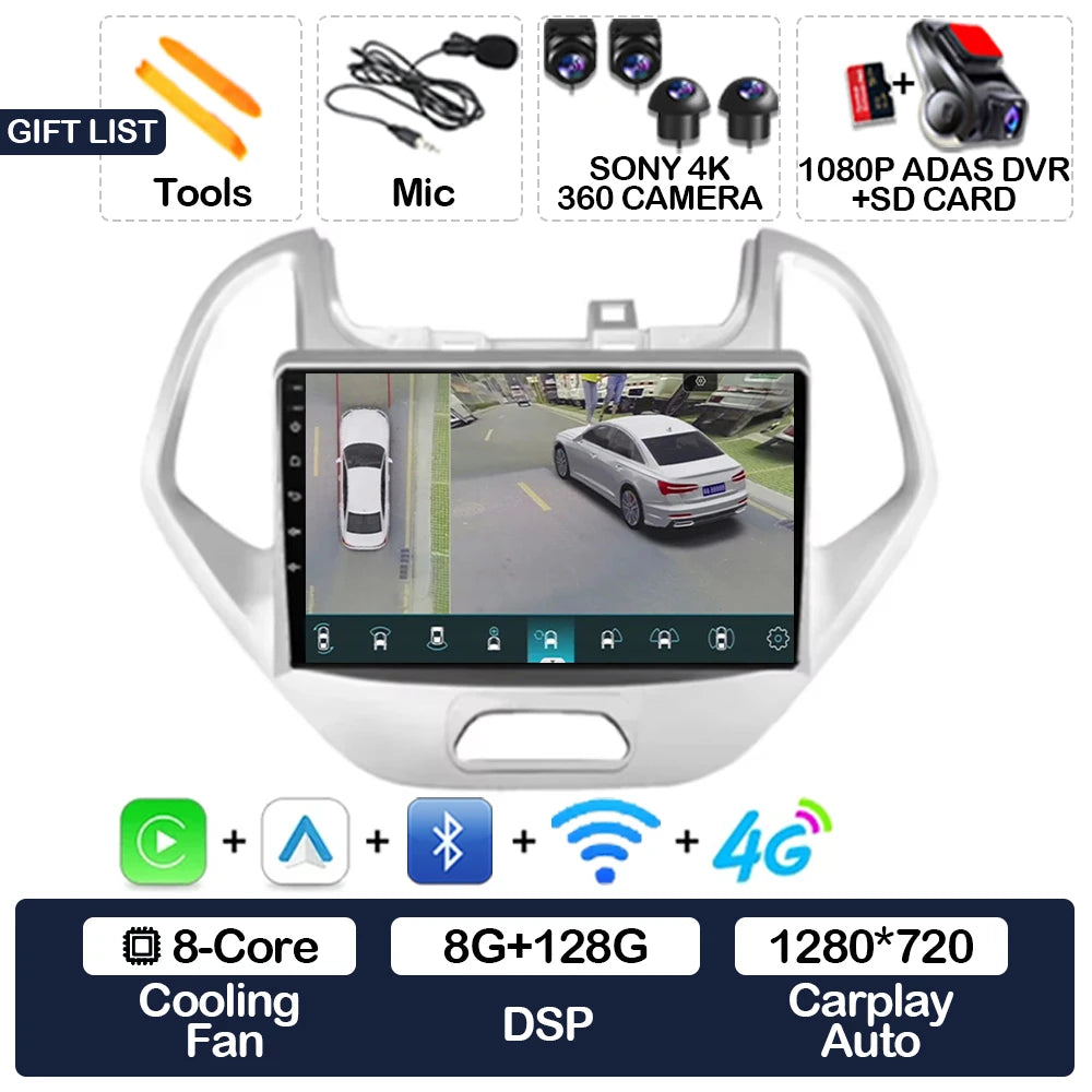Android 15 Car Radio For Ford FIGO KA 2015 2016 2017 2018 2019 2020 GPS NAVI 4G LTE 5G WIFI QLED Multimedia Video Player 2DIN BT