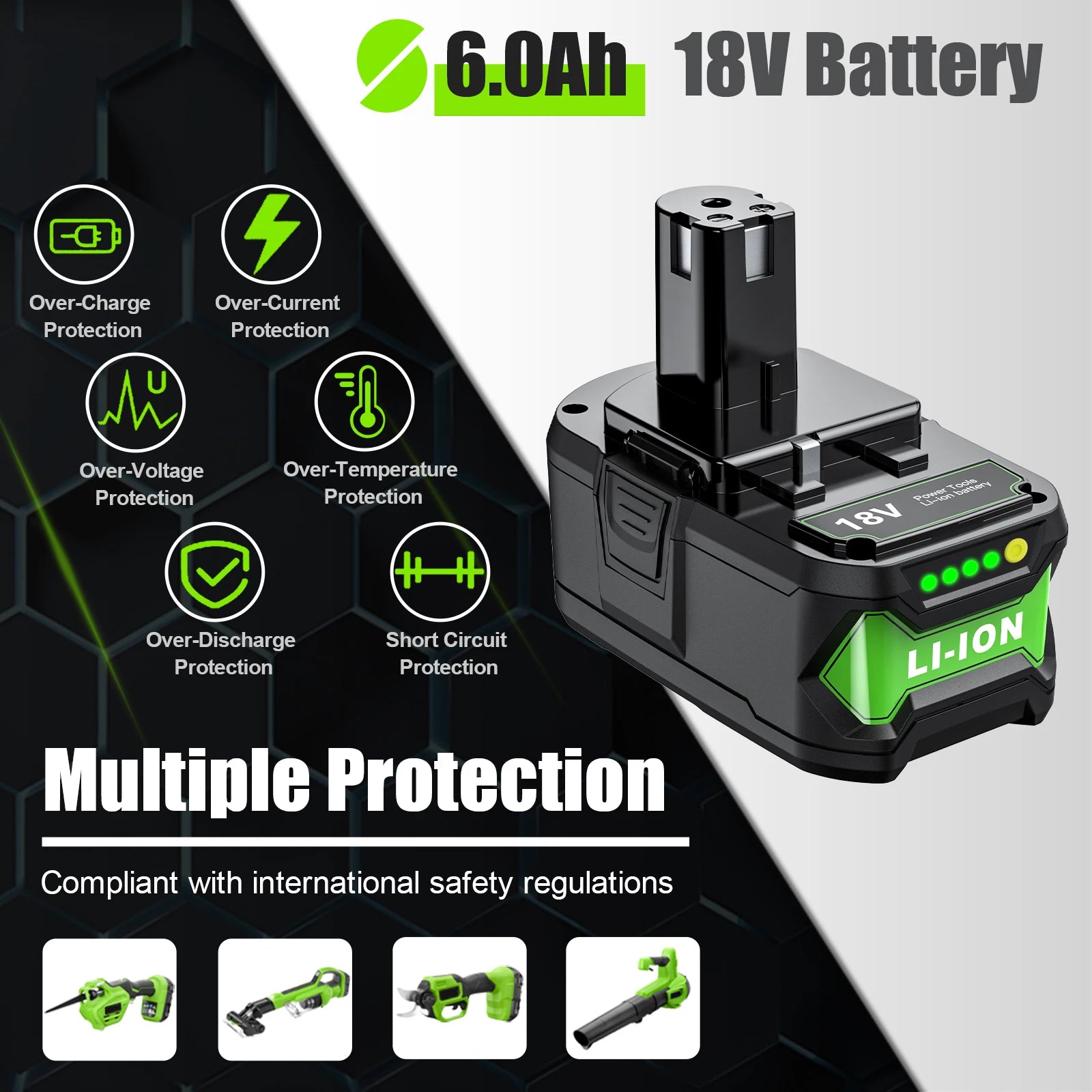 6000mAh For RYOBI 18V Li-Ion Replacement For Ryobi P108 P107 P108 RB18L50 RB18L20 Power Tool Rechargeable Battery And Charger