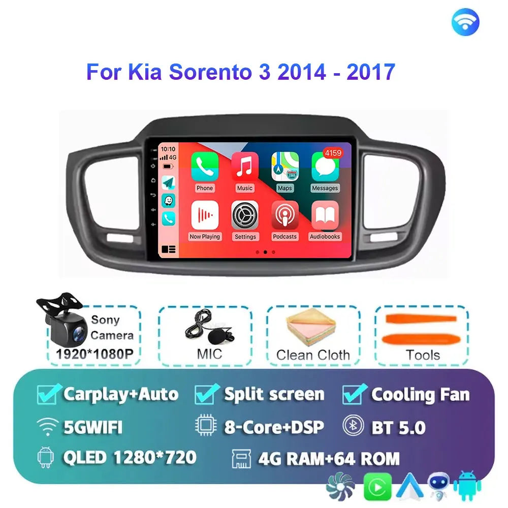Android 15 For Kia Sorento 3 2014 - 2017 Car Radio Multimedia Video Player Navigation stereo GPS Android 10 No 2din 2 din dvd