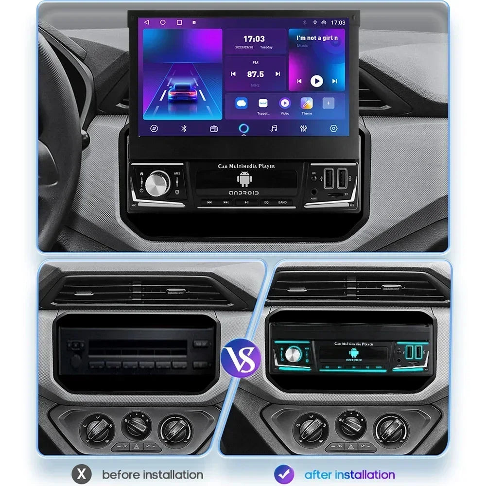 Android 14 Quad Core 2G 32G Single 1 Din Car Autoradio Player Universal Retractable Screen Car Radio WiFi MP5 Car GPS Navigation