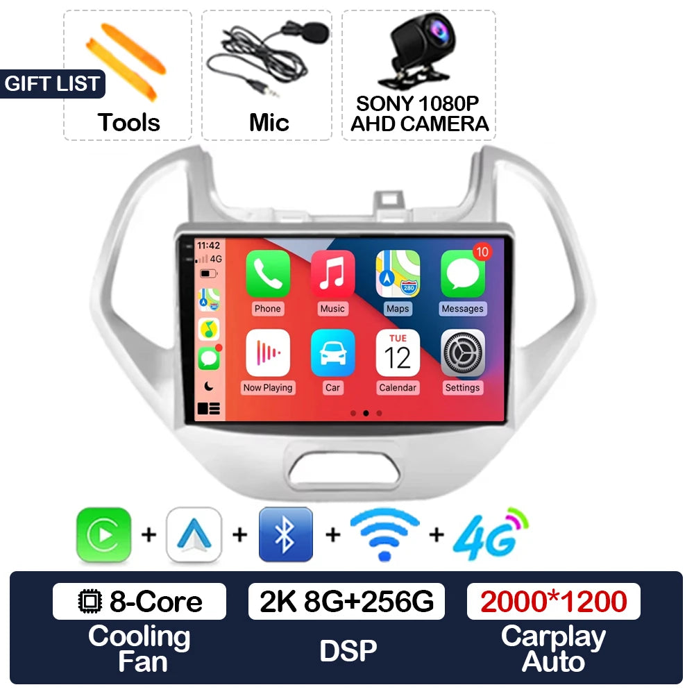 Android 15 Car Radio For Ford FIGO KA 2015 2016 2017 2018 2019 2020 GPS NAVI 4G LTE 5G WIFI QLED Multimedia Video Player 2DIN BT