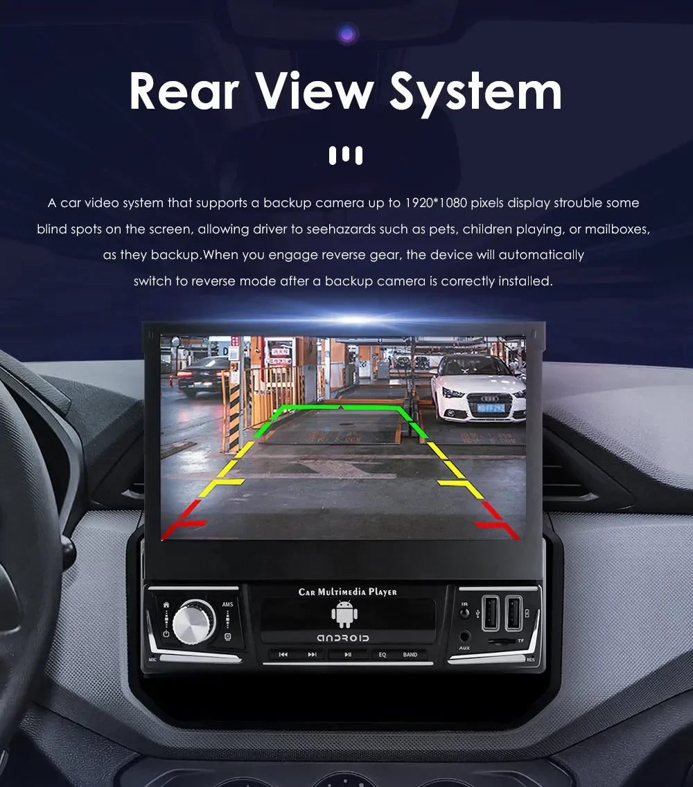 Android 14 Quad Core 2G 32G Single 1 Din Car Autoradio Player Universal Retractable Screen Car Radio WiFi MP5 Car GPS Navigation