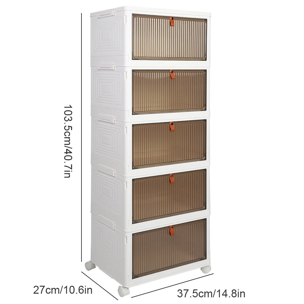 2/4/5 Tier Foldable Storage Box with Lid Collapsible Storage Shoes Rack Organizers Household Organizer Box with Wheels
