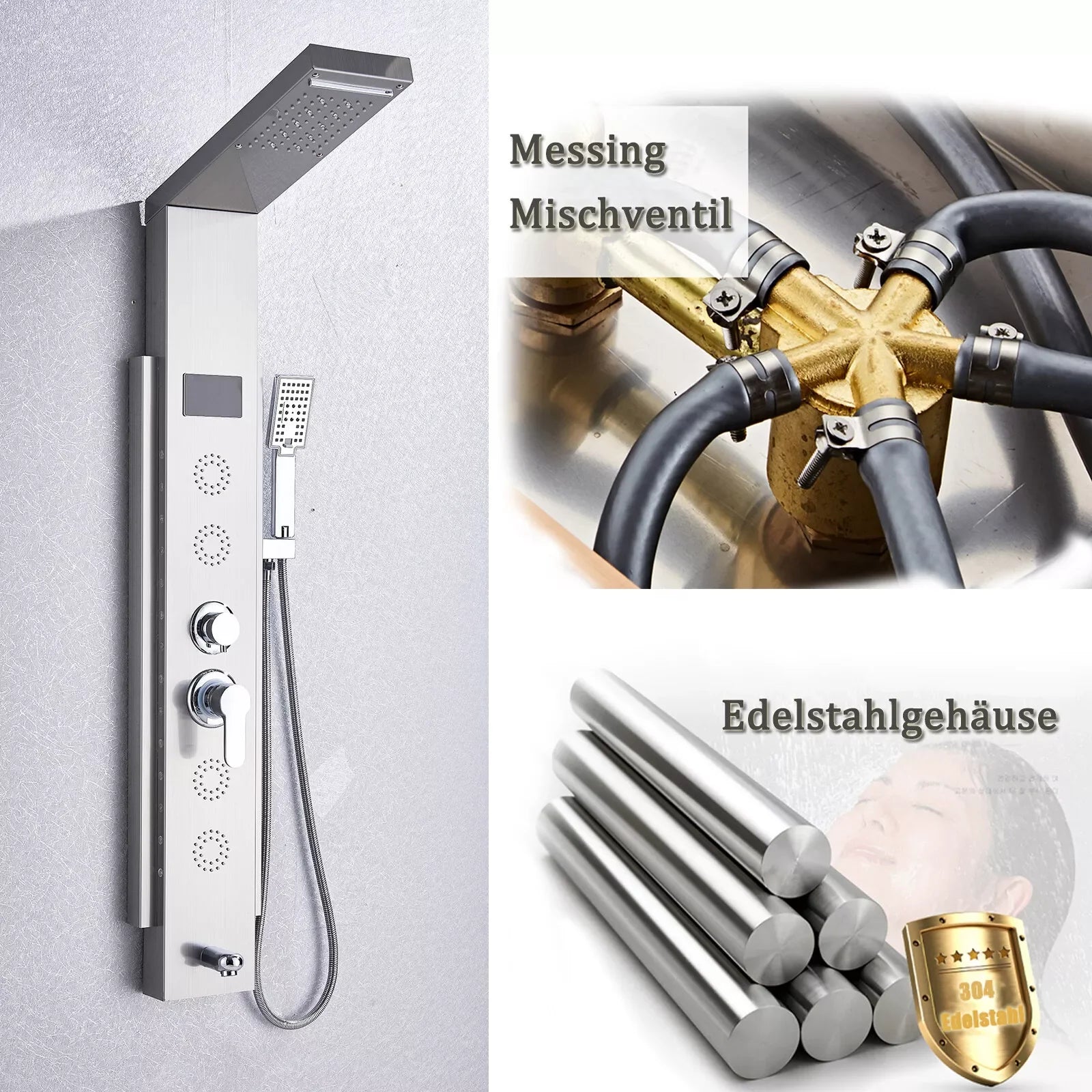 Rain Waterfall LED Shower Panel Black Shower Column Tower Digital Screen TEMP Mixer Tap Spray Bidet Shower Mixer Faucet