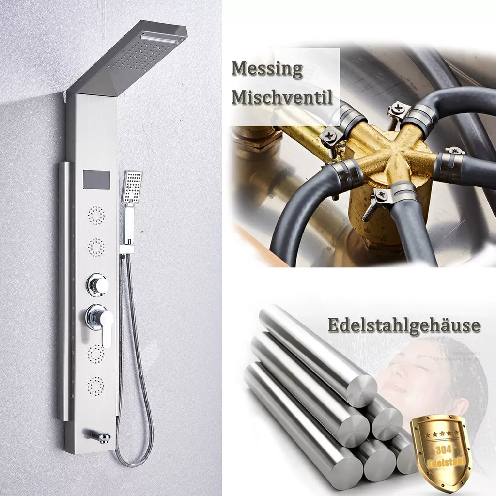 Rain Waterfall LED Shower Panel Black Shower Column Tower Digital Screen TEMP Mixer Tap Spray Bidet Shower Mixer Faucet
