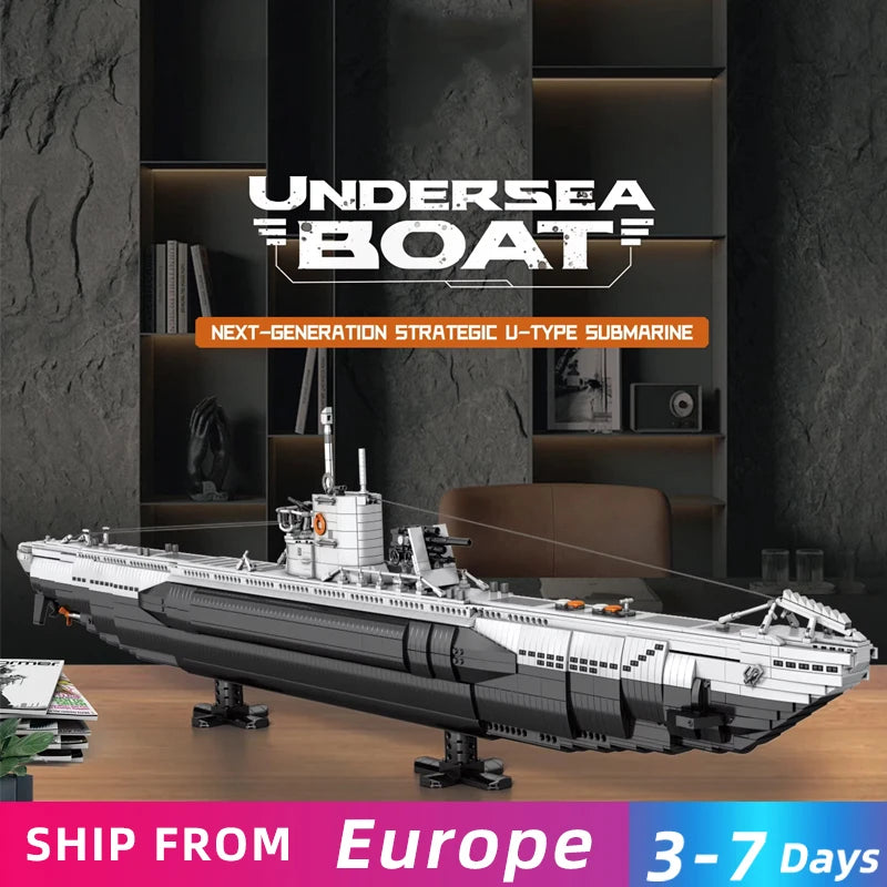 3624PCS U Shaped Submarine Building Blocks Undersea Boat Model Bricks With Base Bracket Desktop Ornaments Kids DIY Toys Gifts