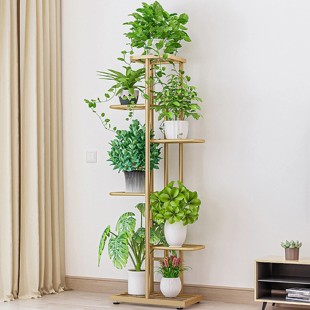 6 Tier Plant Shelves Iron Potted Flower Plant Stand Rack Multiple Flower Pot Holder Shelf Indoor Outdoor Planter Display