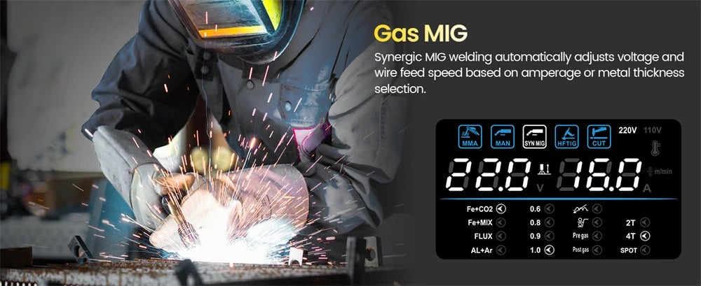 HZXVOGEN HVM270 6 in 1 Aluminum Welding Machine Cut/Gas MIG/Gasless MIG/HF TIG/MMA Digital Screen 2/4T Inverter Welder Stainless