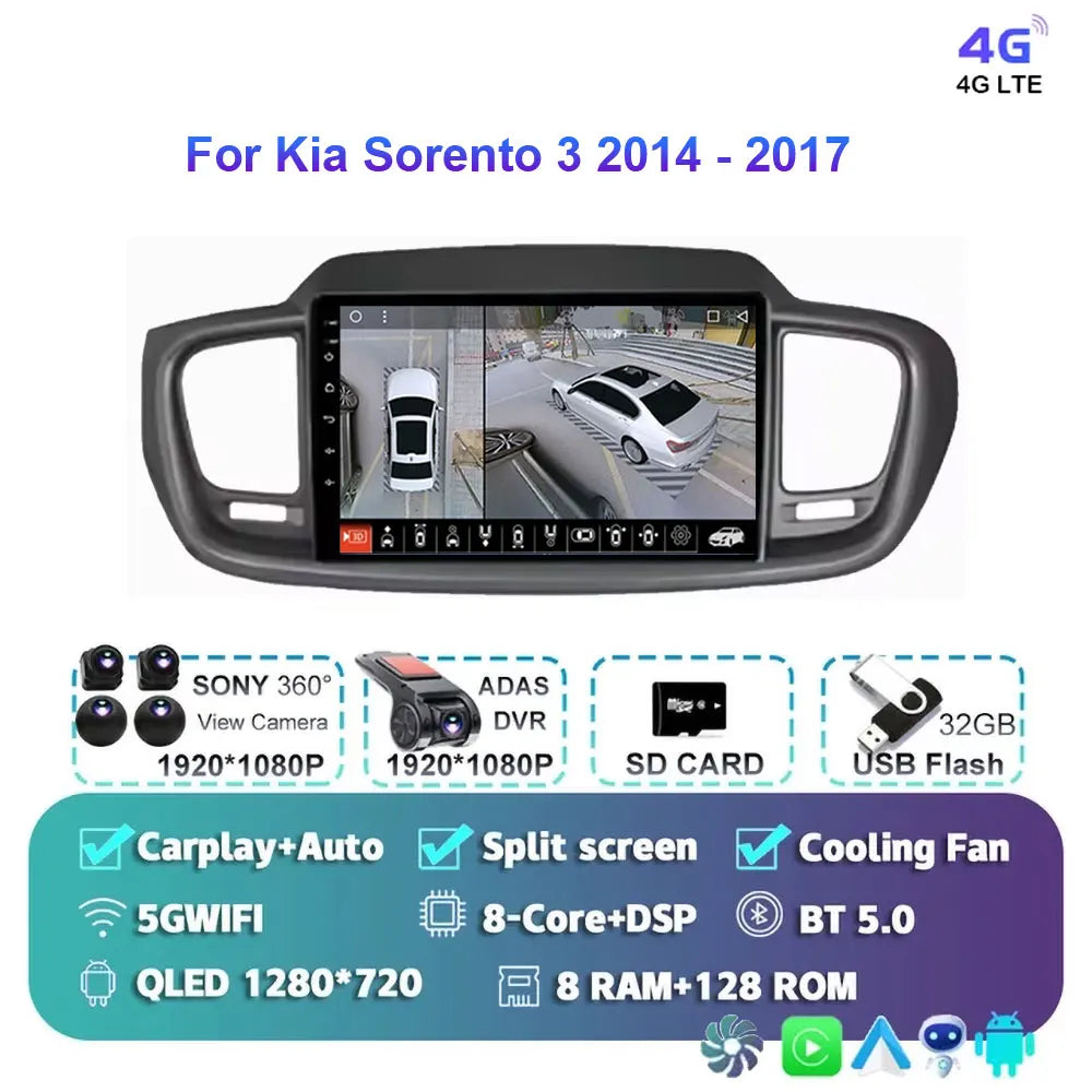 Android 15 For Kia Sorento 3 2014 - 2017 Car Radio Multimedia Video Player Navigation stereo GPS Android 10 No 2din 2 din dvd