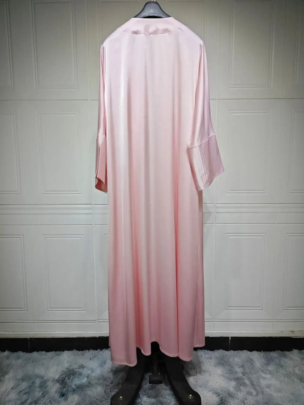 Muslim Women Pink Satin Kimono Abaya Damen Dubai Elegant Luxury Kaftan Modest Dress Islam Caftan Marocain Robe Femme Musulmane