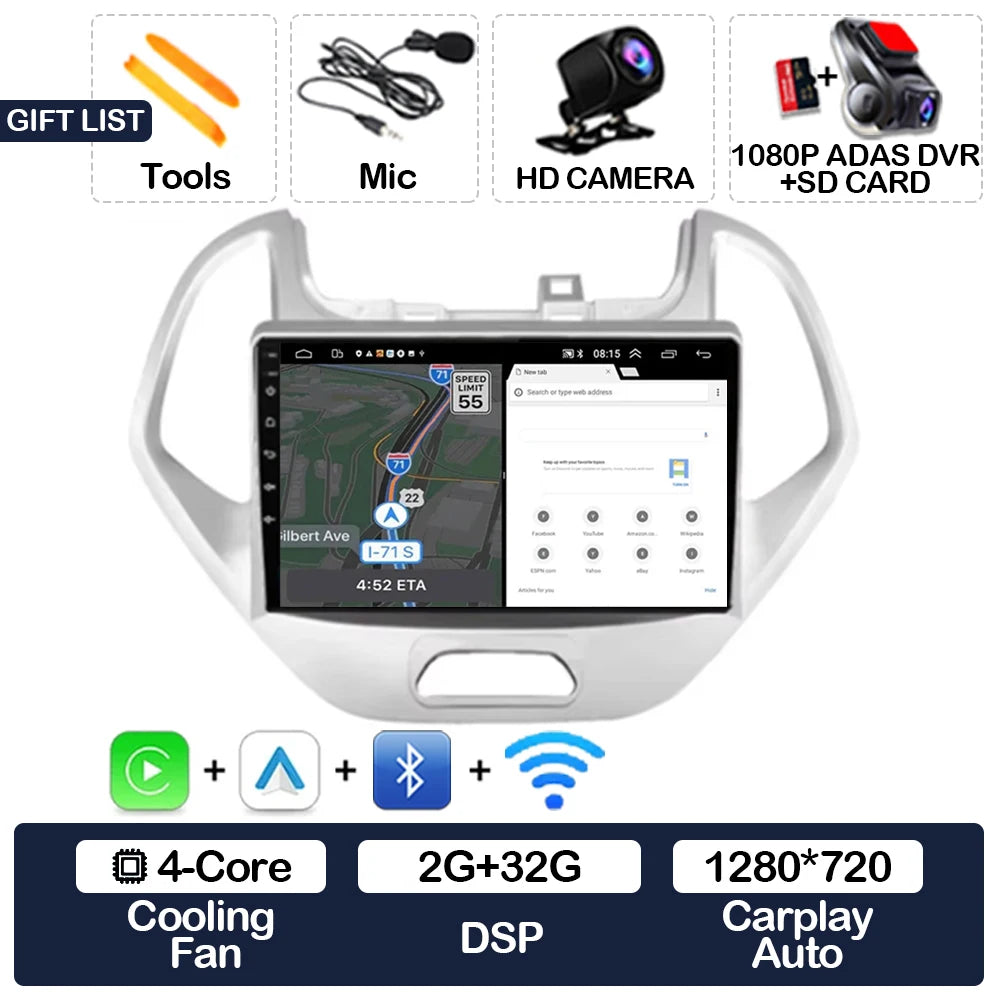 Android 15 Car Radio For Ford FIGO KA 2015 2016 2017 2018 2019 2020 GPS NAVI 4G LTE 5G WIFI QLED Multimedia Video Player 2DIN BT