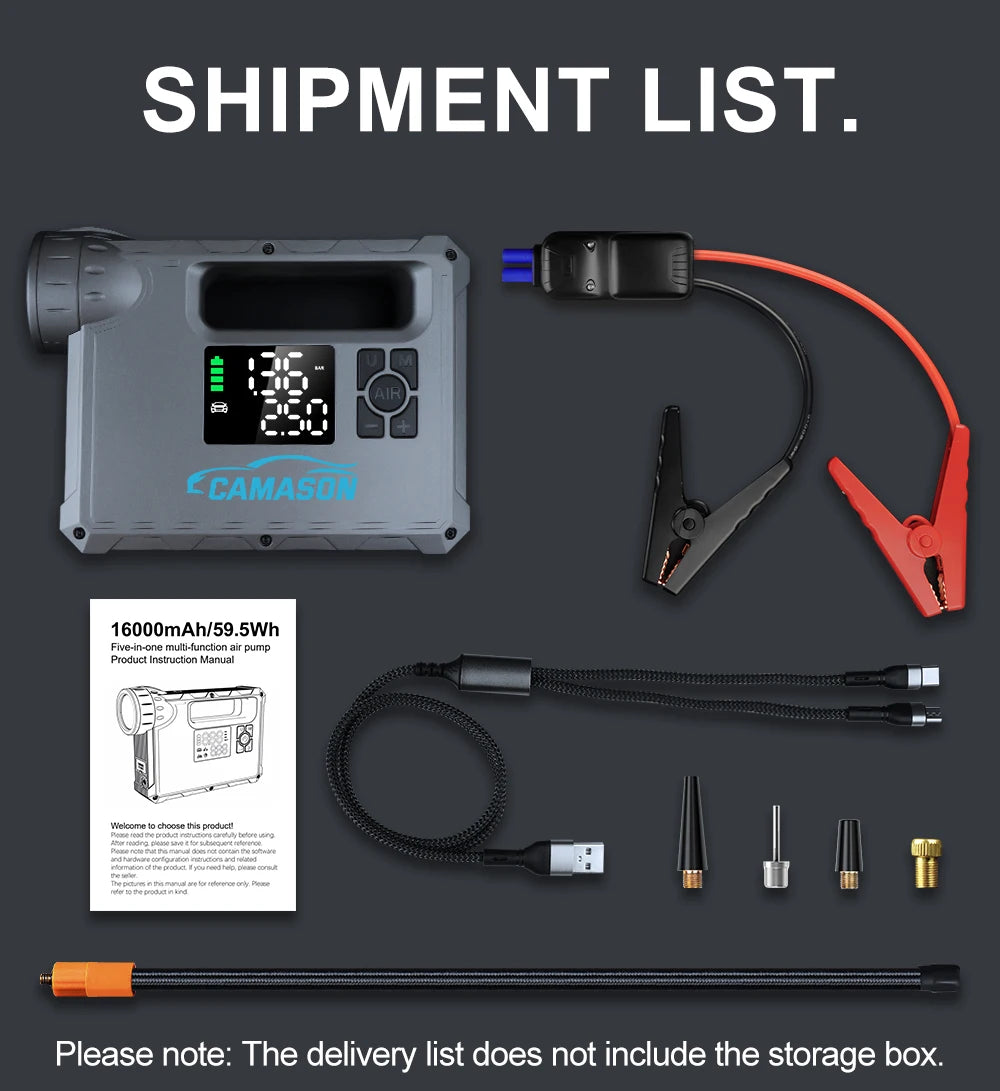 5 in 1 Car Jump Starter with air Compressor Portable Flashlight Starting Device Power Bank Battery Automotive Booster start