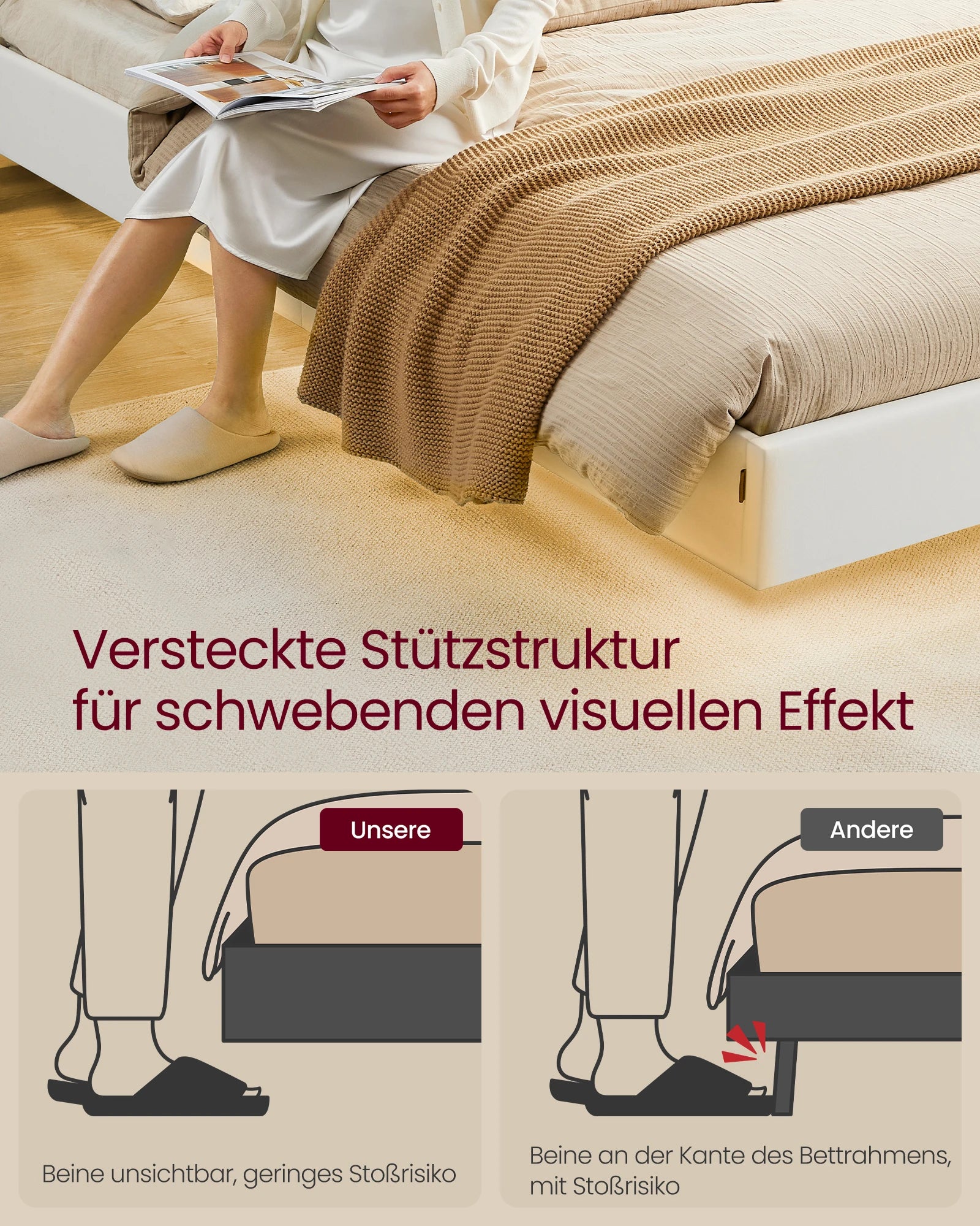 VASAGLE Upholstery bed bed frame double bed frame (floating visual effect