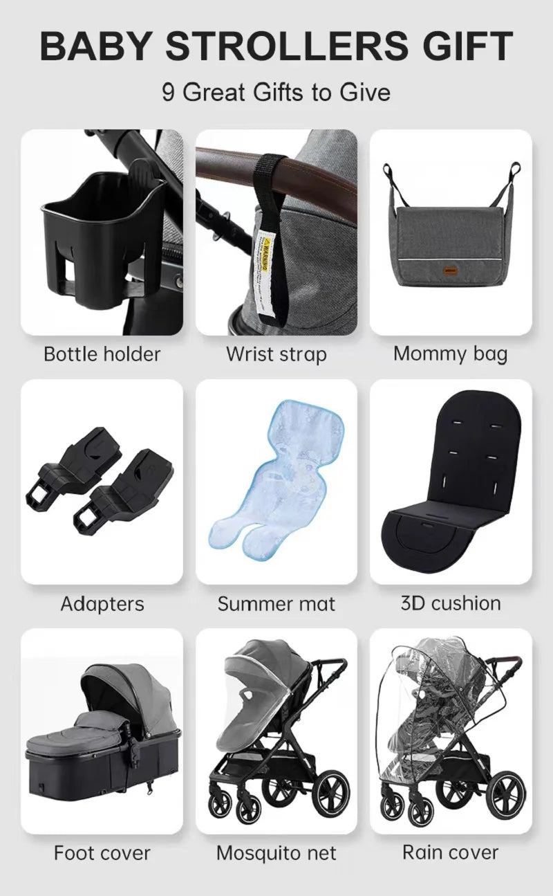 Baby Stroller 3 in 1 Easy Folding Multifunctional Stroller Travel Portable Baby Carriage Safety Seat EU Standard Free Shipping