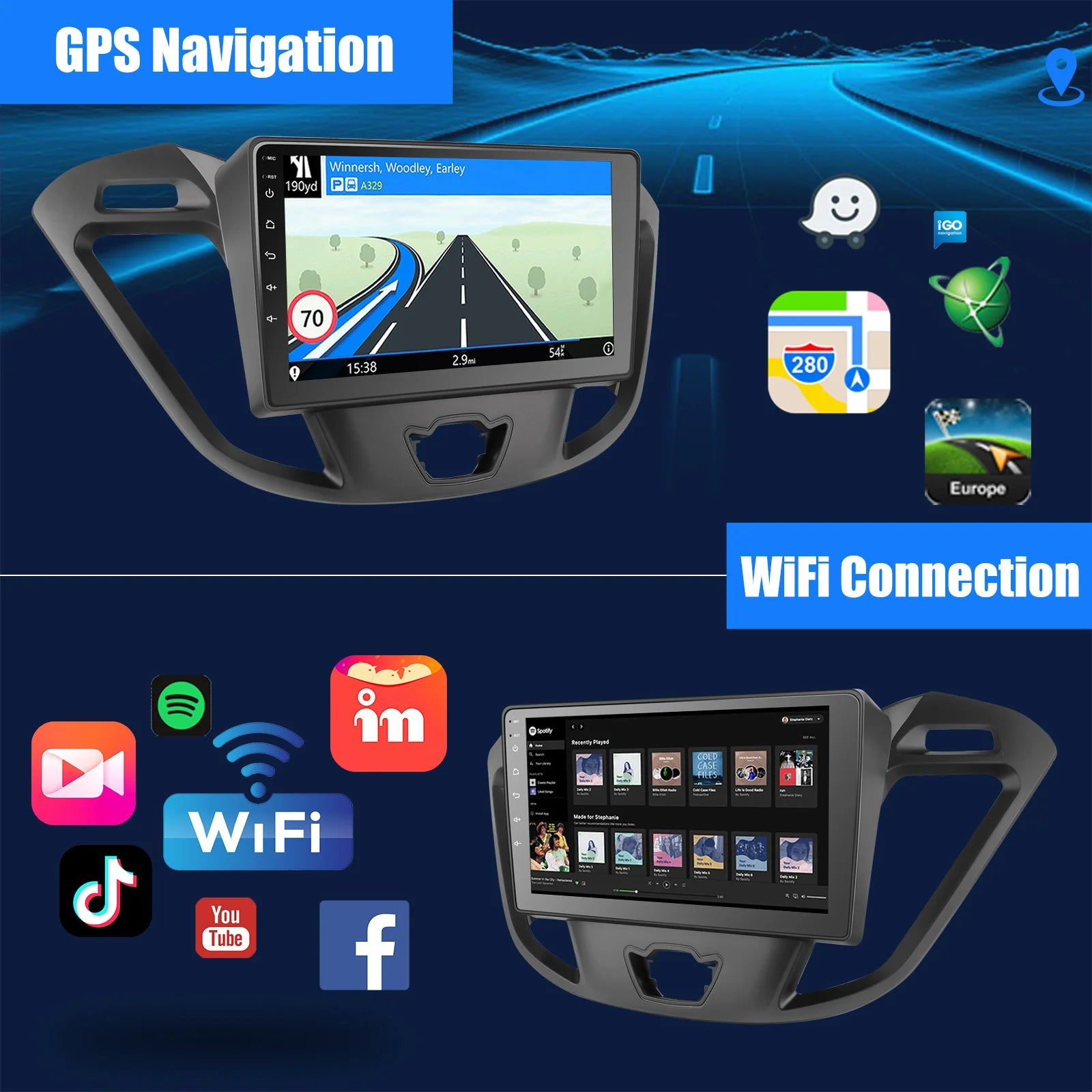 ESSGOO 9" Android 14 4+64G Car Stereo Carplay Android Auto GPS Wifi RDS Bluetooth For Ford Transit Custom 2012-2021 Touchscreen