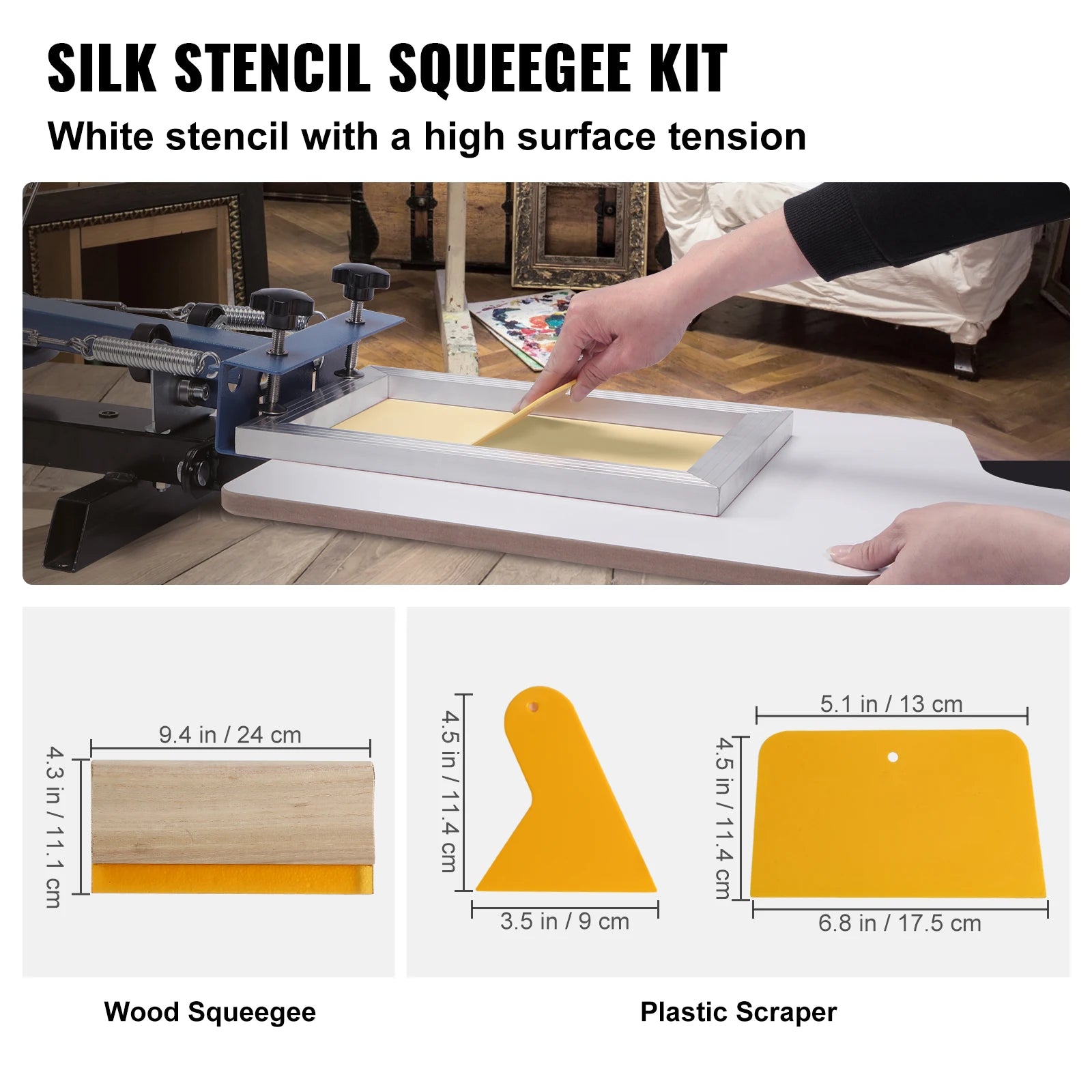SucceBuy Screen Printing Kit 2/3 Pieces Aluminum Silk Screen Printing Frames 110 Count Mesh 5 Glitters and Screen Printing