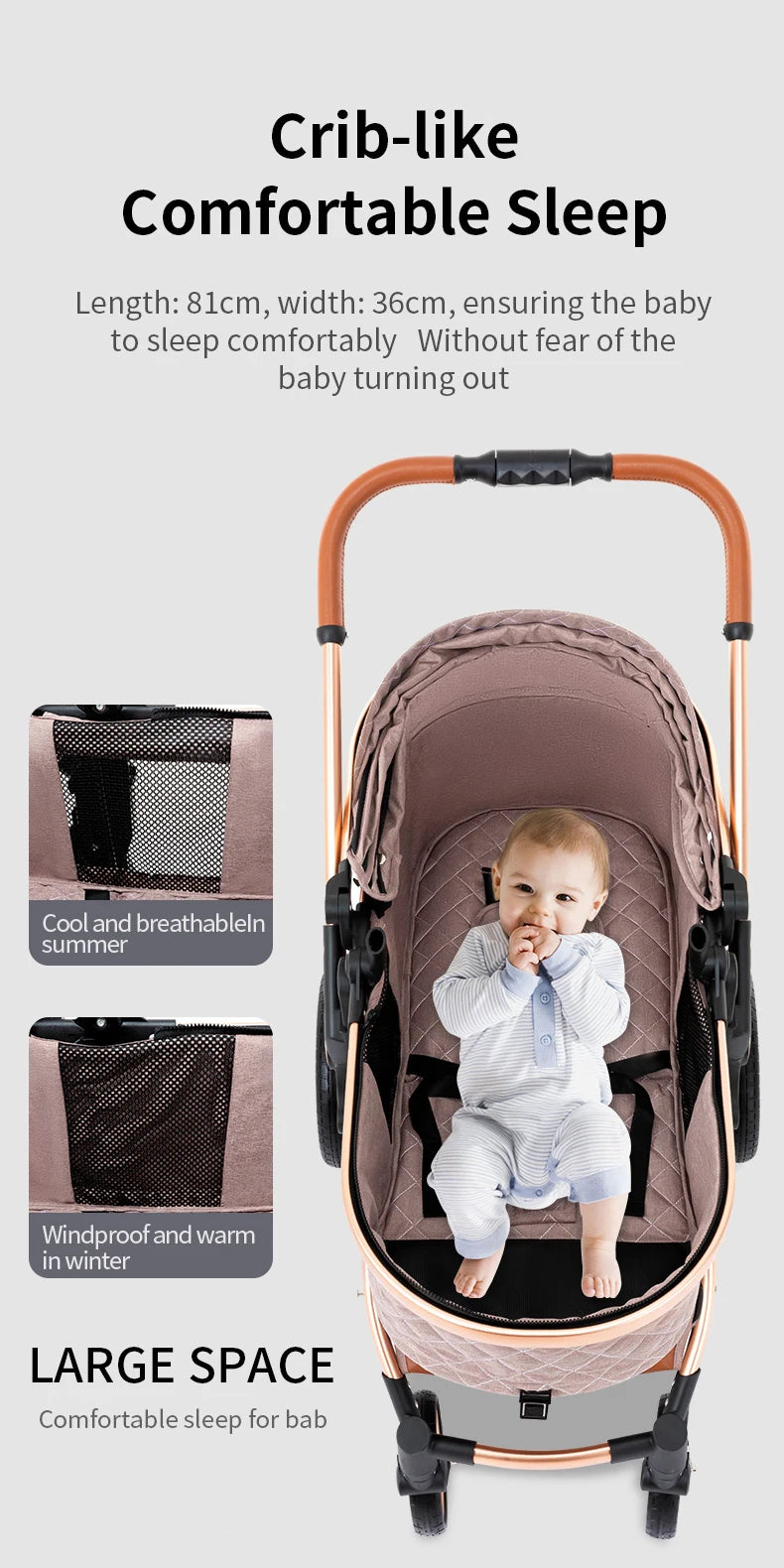 Luxurious Baby Stroller 3 in 1 Portable Travel Baby Carriage Folding Prams High Landscape Aluminum Frame Car for Newborn Baby