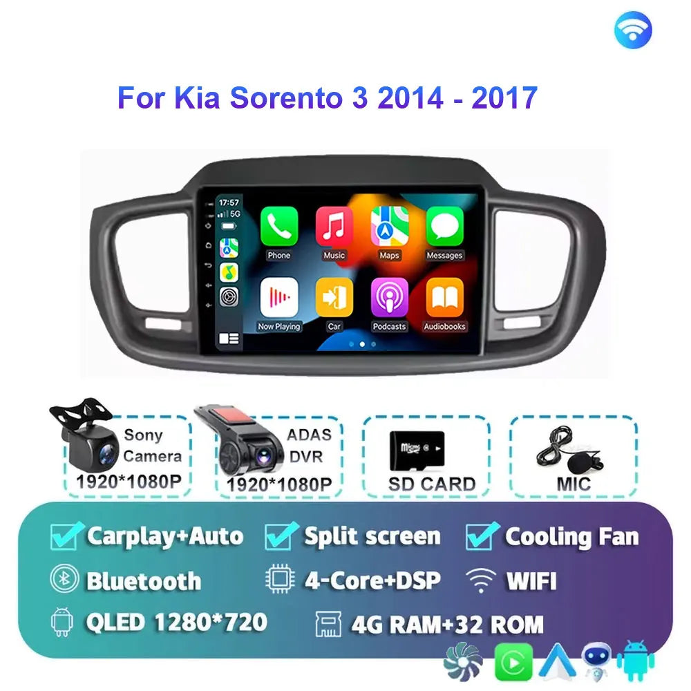 Android 15 For Kia Sorento 3 2014 - 2017 Car Radio Multimedia Video Player Navigation stereo GPS Android 10 No 2din 2 din dvd