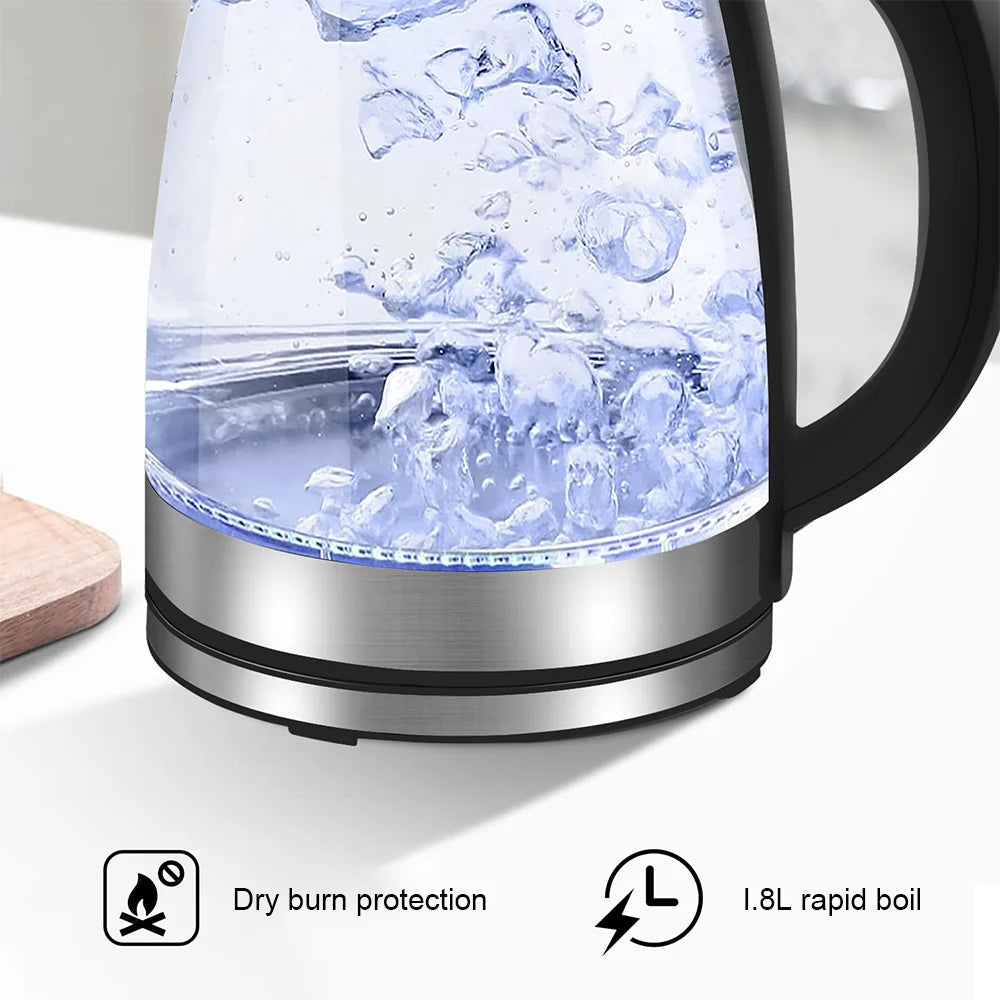 1.8L Electric Kettle Glass Tea Kettle 220V 1500-1800W Water Boiler Home Kitchen water heater,Dry Boiling Protection