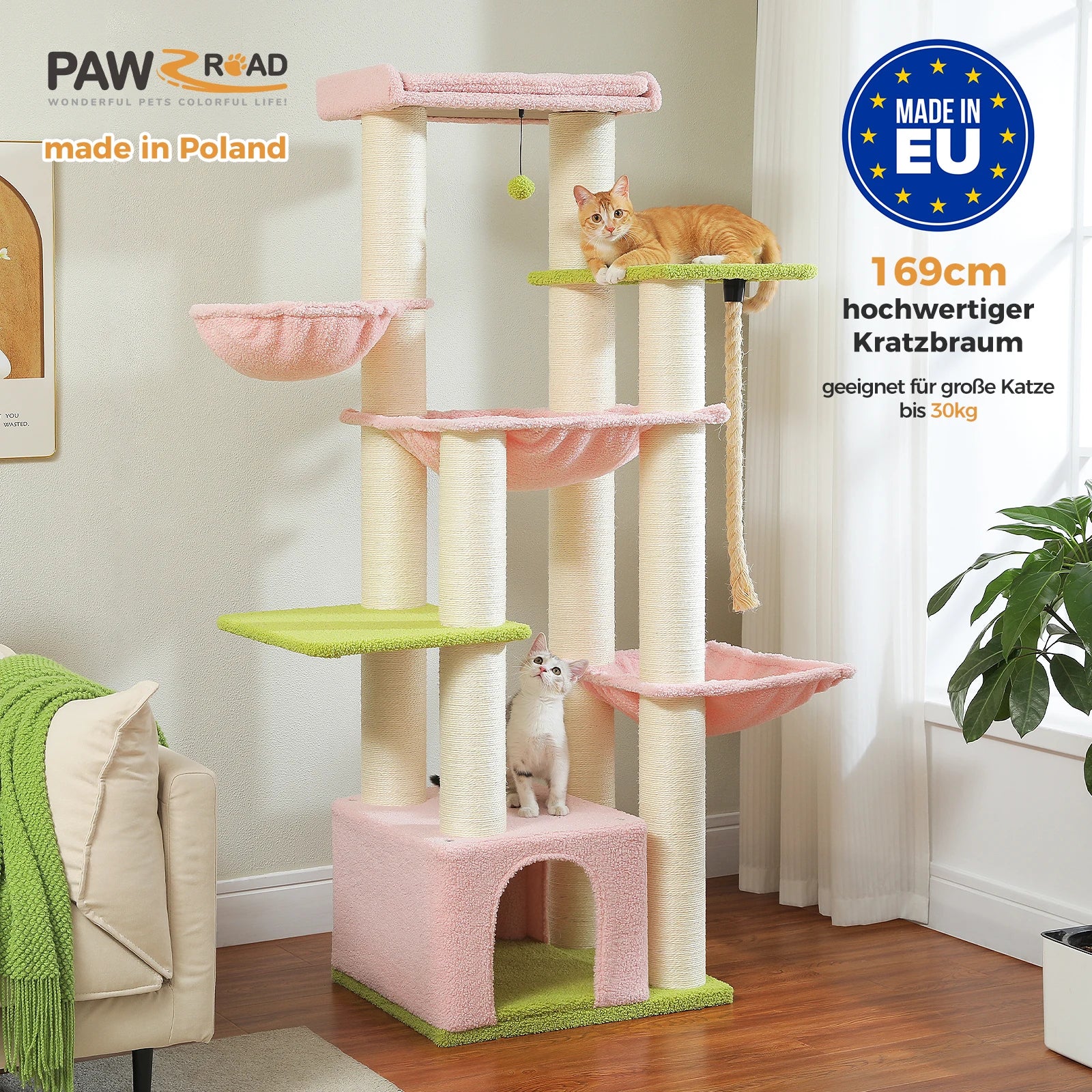 Big Cat Tree Tower for Large Cats Robust with Several Levels Cat House Climbing Tree with Hammock 11 Sisal Posts Large Perch