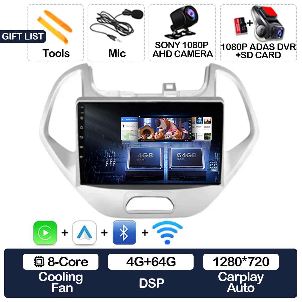 Android 15 Car Radio For Ford FIGO KA 2015 2016 2017 2018 2019 2020 GPS NAVI 4G LTE 5G WIFI QLED Multimedia Video Player 2DIN BT