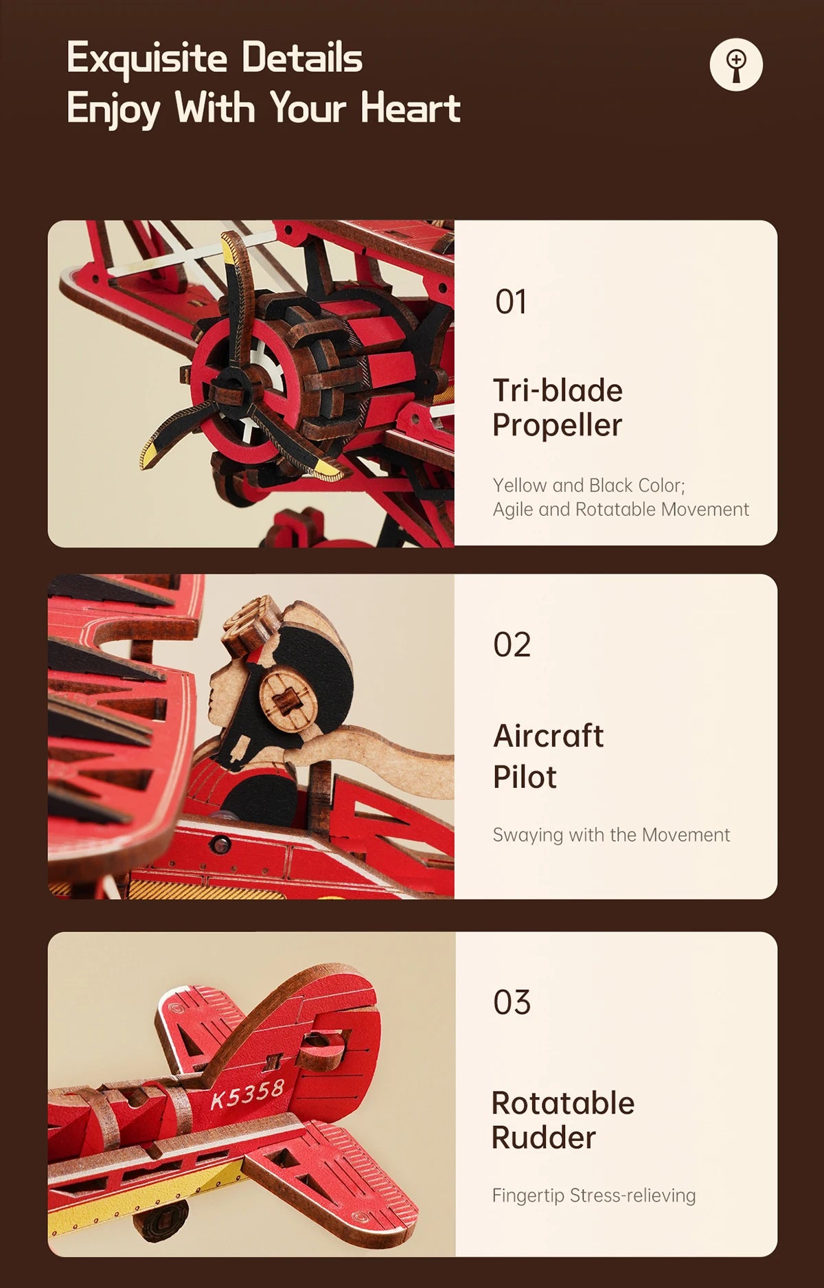 Robotime Rokr Gravity Swing Model Building Kit 3D Wooden Puzzle kit Sky Captain kit Ocean Fisher kit Best Gifts for Adults Teens