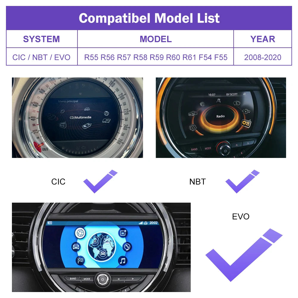 Wireless CarPlay for Mini R55 R56 R57 R58 R59 R60 R61 F54 F55 Clubman Countryman Hardtop John Cooper F56 F57 Android Auto