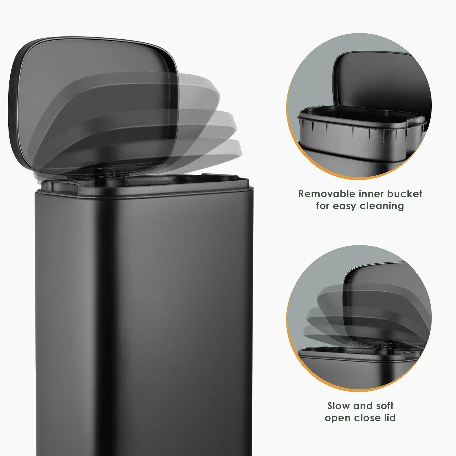 Resistant Rectangular Trash Can With Soft-Close Foot Pedal, Brushed Stainless Steel, 30L, Satin Nickel Finish