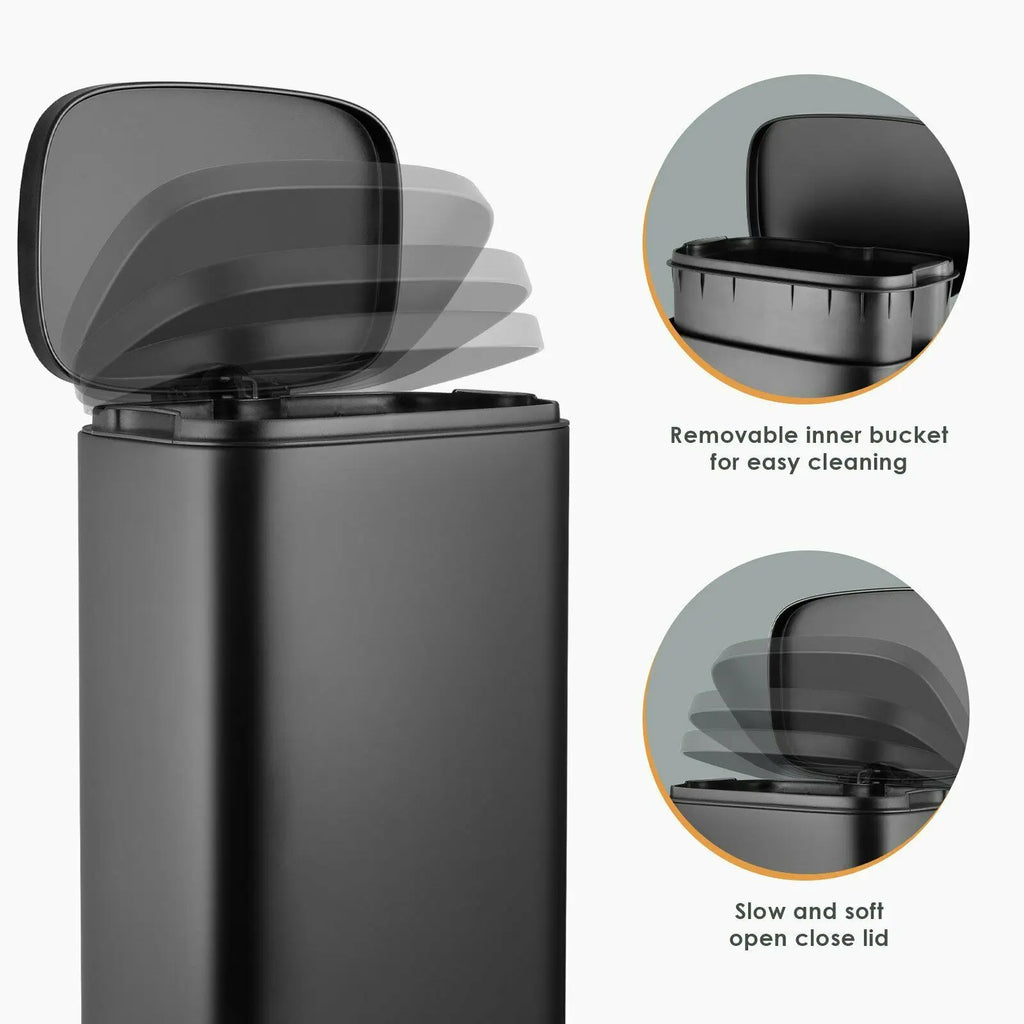 Resistant Rectangular Trash Can With Soft-Close Foot Pedal, Brushed Stainless Steel, 30L, Satin Nickel Finish