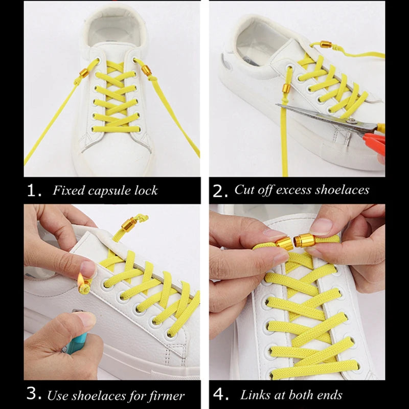 Round Shoelaces Capsule Buckle Aluminum Shoe Laces Without Ties Metal Lock Children And Adults Sneakers Shoelace Accessories