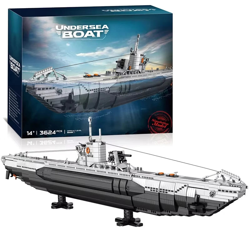 3624PCS U Shaped Submarine Building Blocks Undersea Boat Model Bricks With Base Bracket Desktop Ornaments Kids DIY Toys Gifts