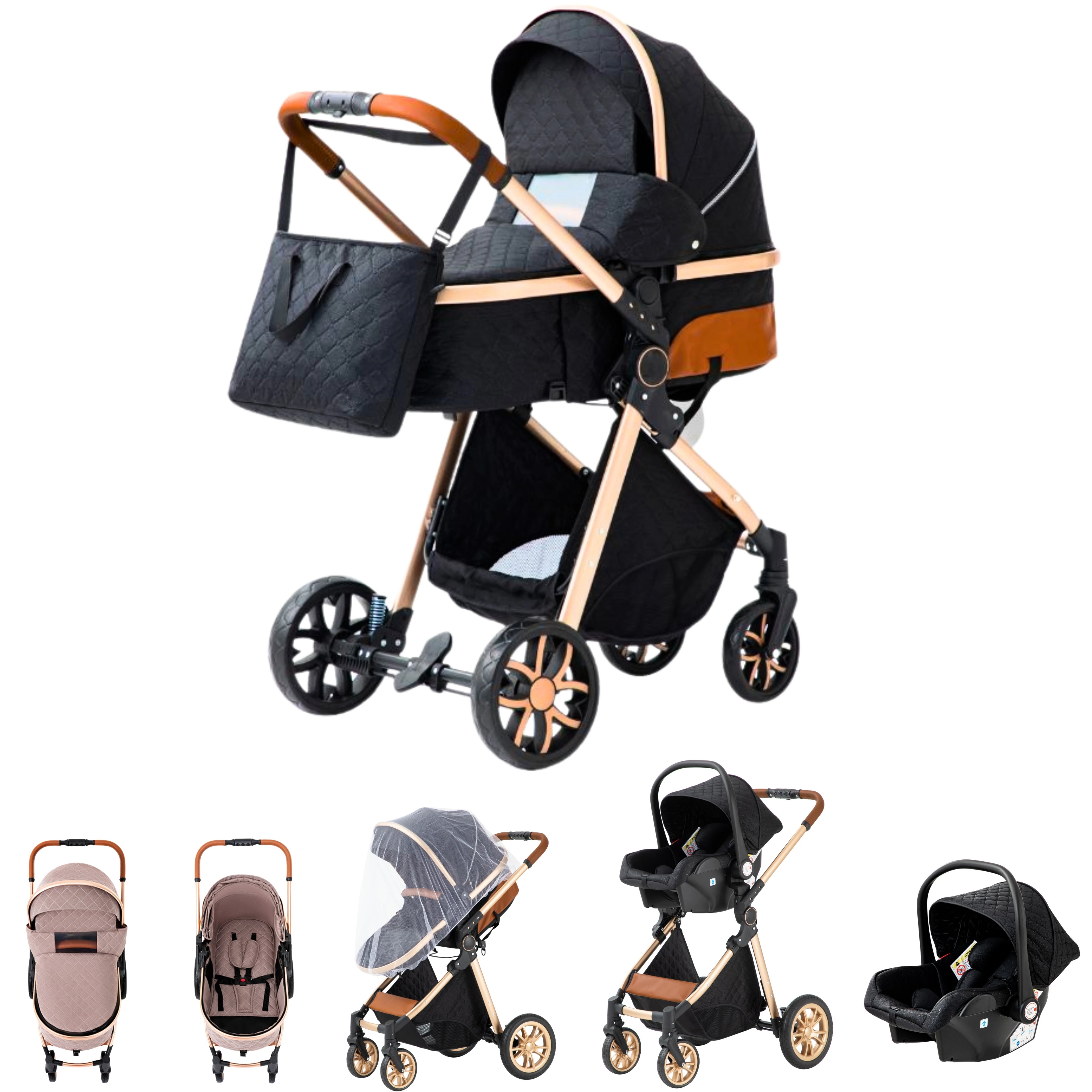 Luxurious Baby Stroller 3 in 1 Portable Travel Baby Carriage Folding Prams High Landscape Aluminum Frame Car for Newborn Baby