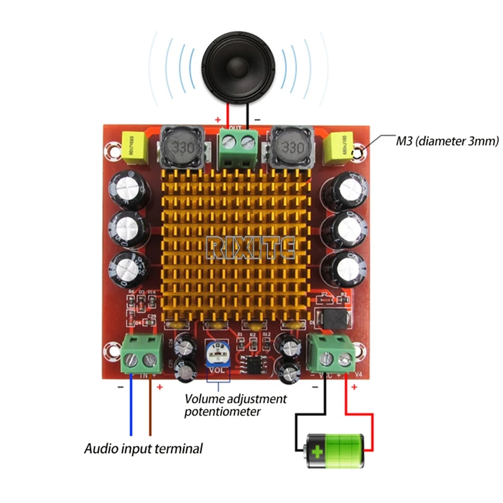 150W Mono Channel Digital Power Audio Amplifier Board TPA3116DA TPA3116 D2 Class D Sound Amplifier Board XH-M544 DC 12V 24V
