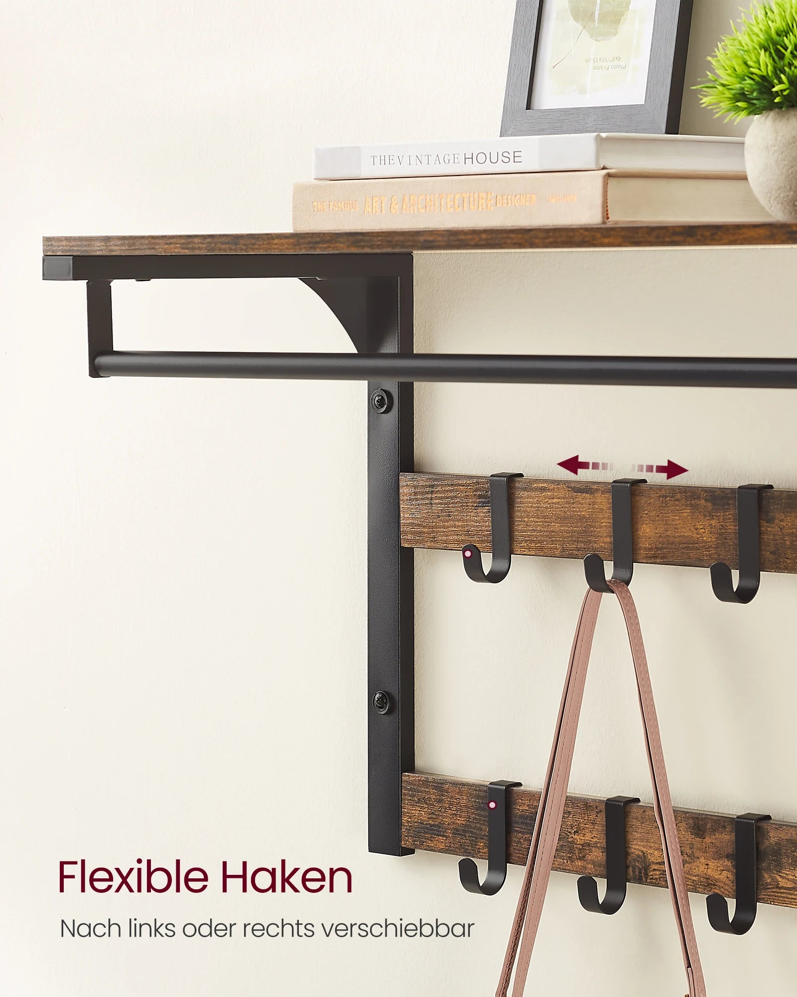 VASAGLE Wall wardrobe with Shelf Wall Shelf with 10 Removable Hooks Hangers No Matter Wall Mounted 2 Cloakroom Lits